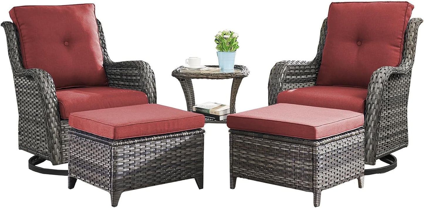 Rilyson Wicker Rocking Chair Swivel Chairs - 4 Piece Rocker Patio Chairs Set Rattan Rocking Chair for Outdoor Porch Deck Garden Backyard(Mixed Grey/Blue)