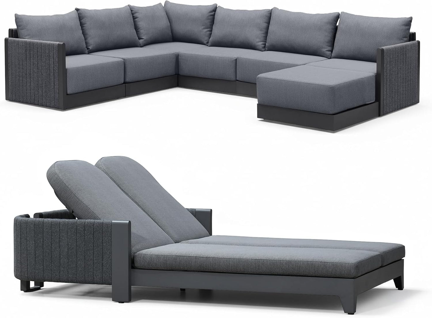PURPLE LEAF Patio Furniture Set 8 Pieces Outdoor Conversation Sets PP Rope Patio Sofa with Cushions Manual Weaving Deep Seating Furniture for Porch Lawn Backyard Gray