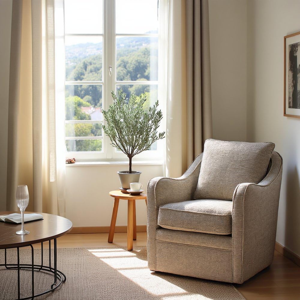 Gray Swivel Accent Chair, Oversized Wide Armchair with Upholstered Seat, Solid Wood Frame, 360 Degree Rotation for a Living Room