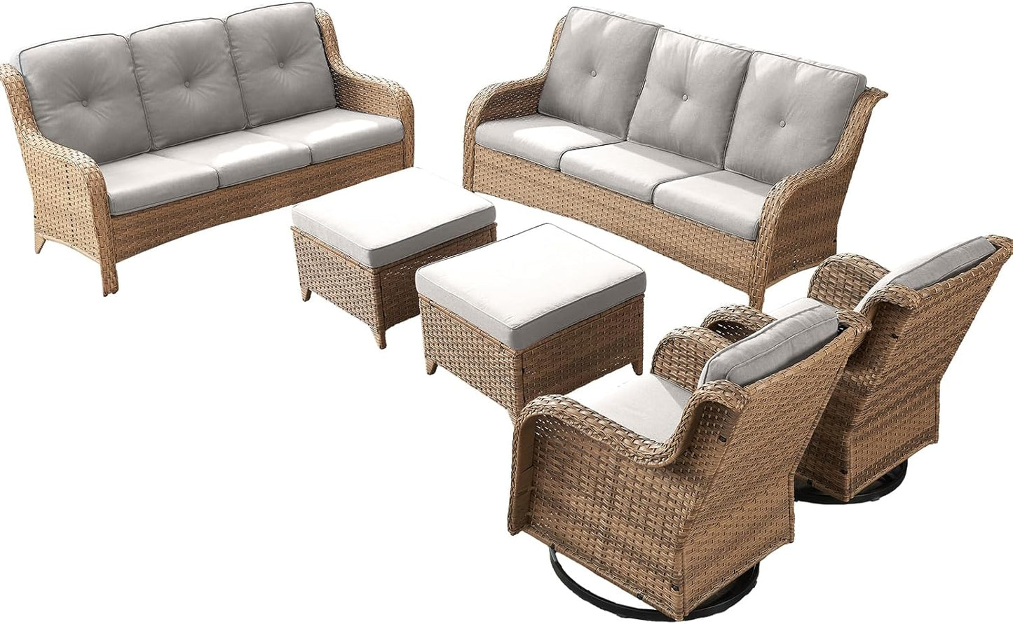 Rilyson Wicker Rocking Chair Swivel Chairs - 4 Piece Rocker Patio Chairs Set Rattan Rocking Chair for Outdoor Porch Deck Garden Backyard(Mixed Grey/Blue)