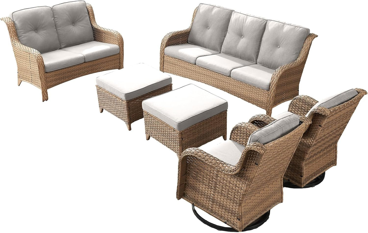 Rilyson Wicker Rocking Chair Swivel Chairs - 4 Piece Rocker Patio Chairs Set Rattan Rocking Chair for Outdoor Porch Deck Garden Backyard(Mixed Grey/Blue)