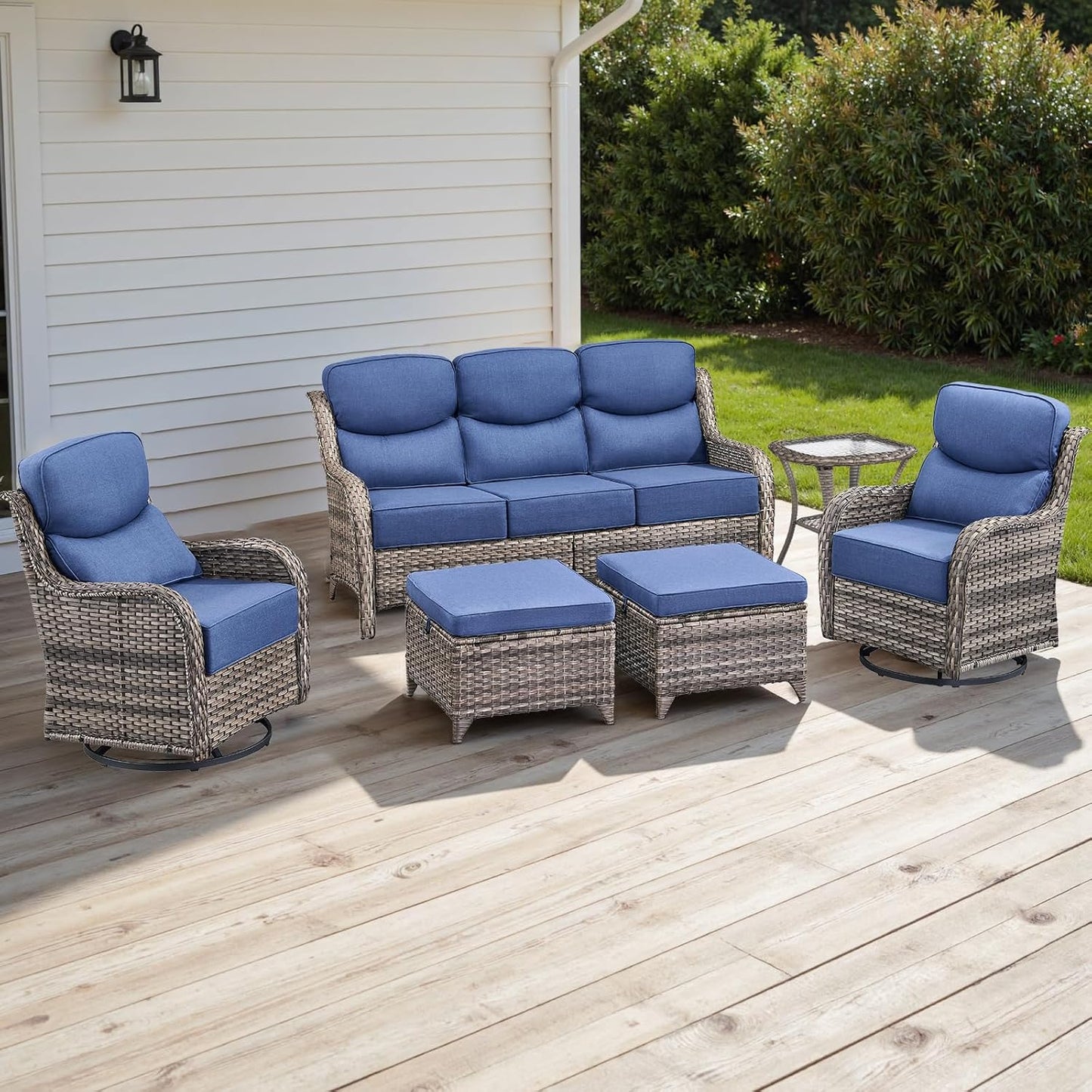 Rilyson Outdoor Patio Swivel Rocker Chairs Set of 2, Waterproof Wicker, High Back, Deep Seating, Wide Armrest, Upgraded 6 inch Thick Cushions, Ideal for Deck Porch Backyard, Mixed Grey-Grey