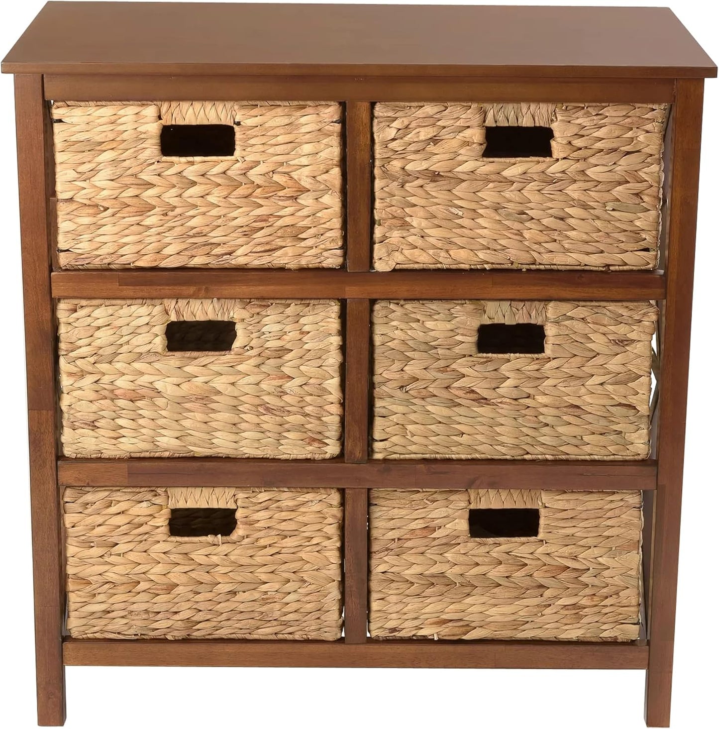 eHemco 3 Tier X-Side End Storage Cabinet with 6 Wicker Baskets, Walnut