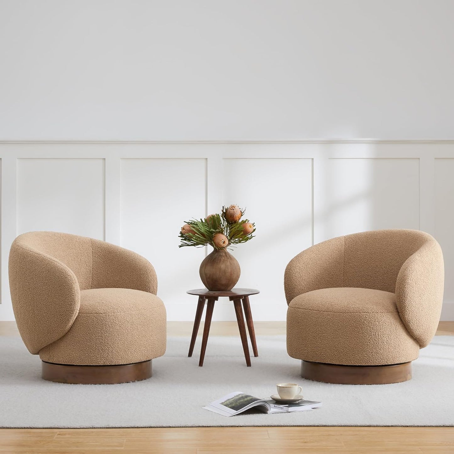 Swivel Accent Chair Round Barrel Armchair Upholstered Performance Fabric for Living Room Bedroom Waitingroom,2 Box,Moss Green