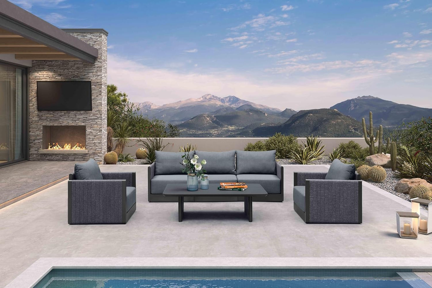 PURPLE LEAF Patio Furniture Set 8 Pieces Outdoor Conversation Sets PP Rope Patio Sofa with Cushions Manual Weaving Deep Seating Furniture for Porch Lawn Backyard Gray