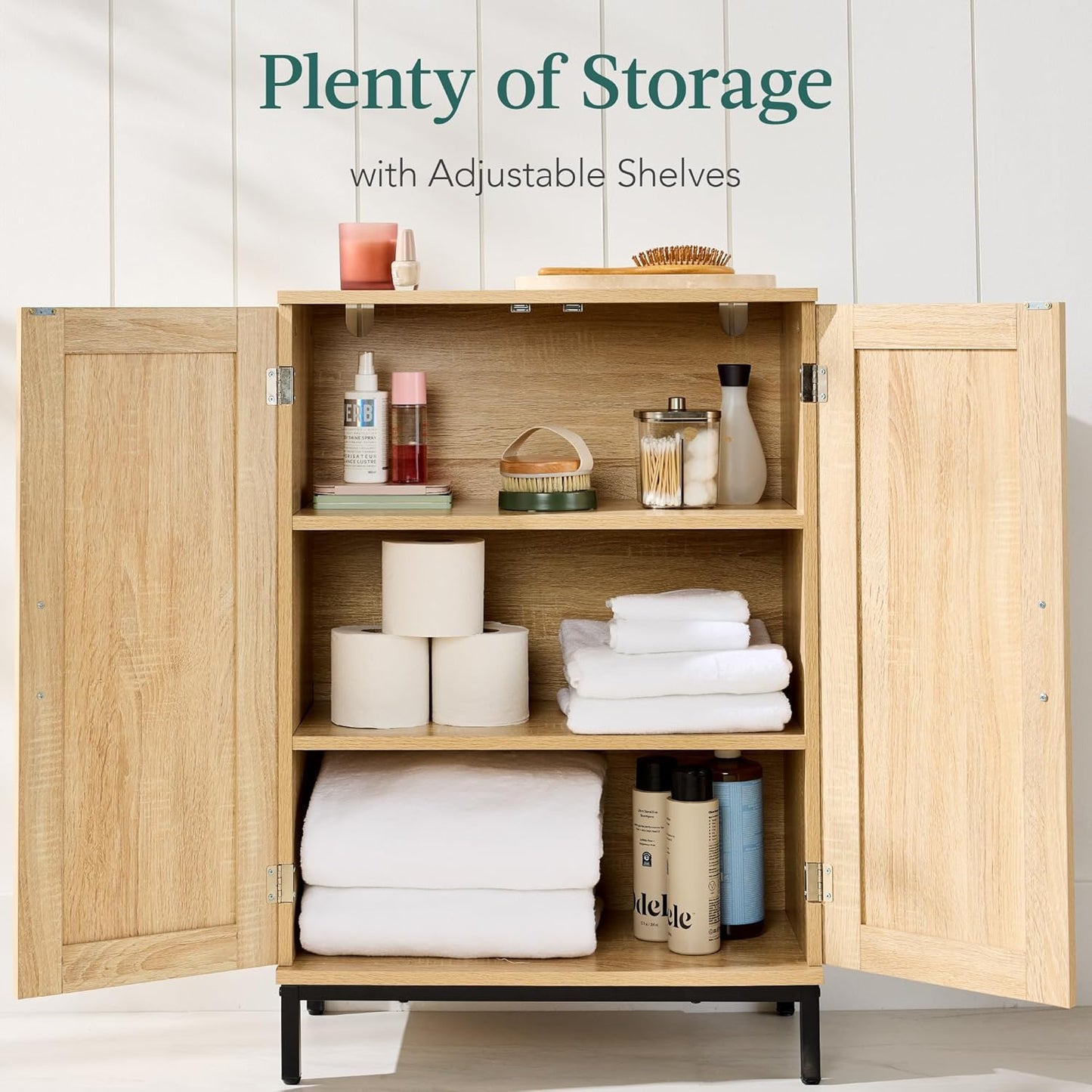 Best Choice Products 2-Door Natural Rattan 34 x 24in Multiuse Storage Cabinet for Bathroom, Living, Dining Room, Entryway w/Adjustable Shelves