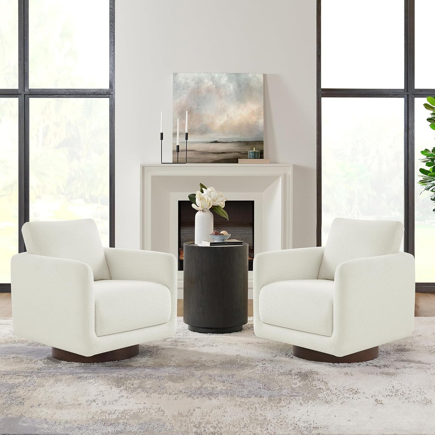 Swivel Accent Chair Round Barrel Armchair Upholstered Performance Fabric for Living Room Bedroom Waitingroom,2 Box,Moss Green