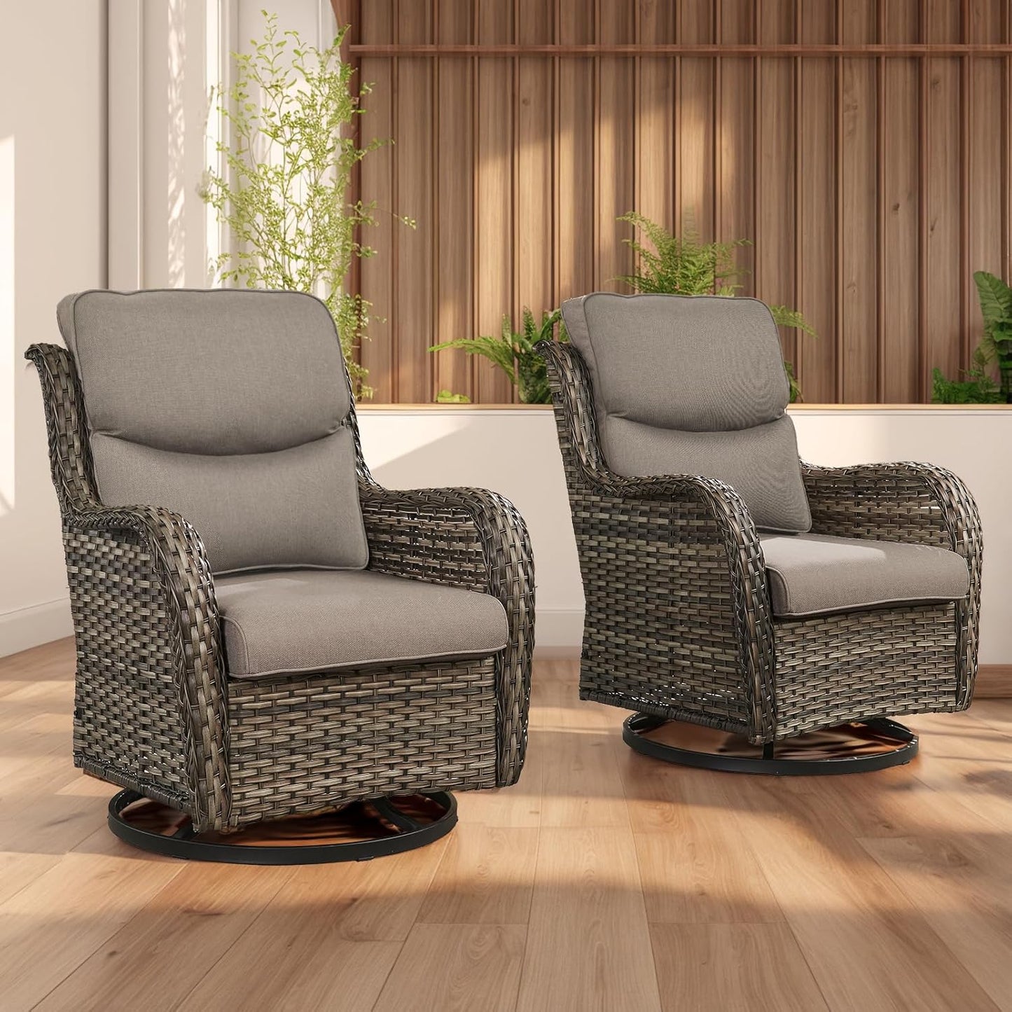 Rilyson Wicker Rocking Chair Swivel Chairs - 4 Piece Rocker Patio Chairs Set Rattan Rocking Chair for Outdoor Porch Deck Garden Backyard(Mixed Grey/Blue)