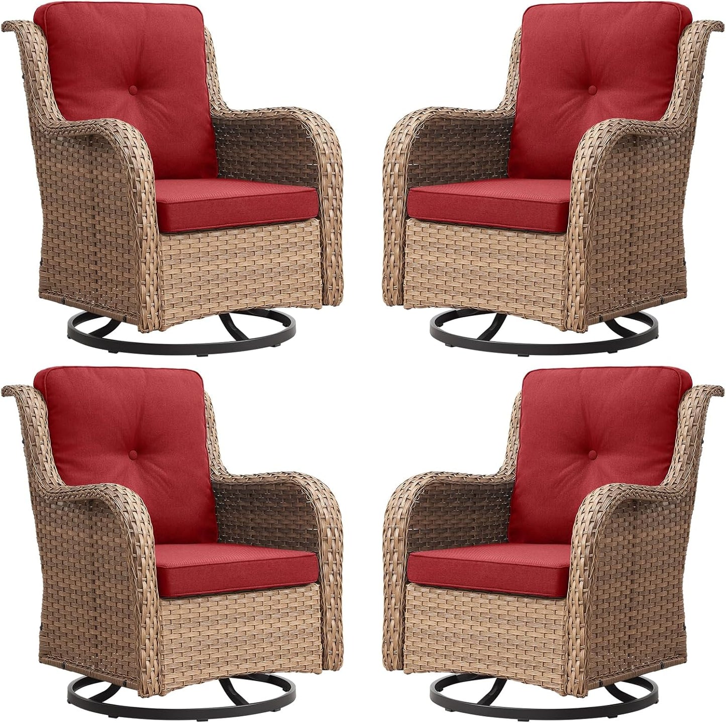 Rilyson Wicker Rocking Chair Swivel Chairs - 4 Piece Rocker Patio Chairs Set Rattan Rocking Chair for Outdoor Porch Deck Garden Backyard(Mixed Grey/Blue)
