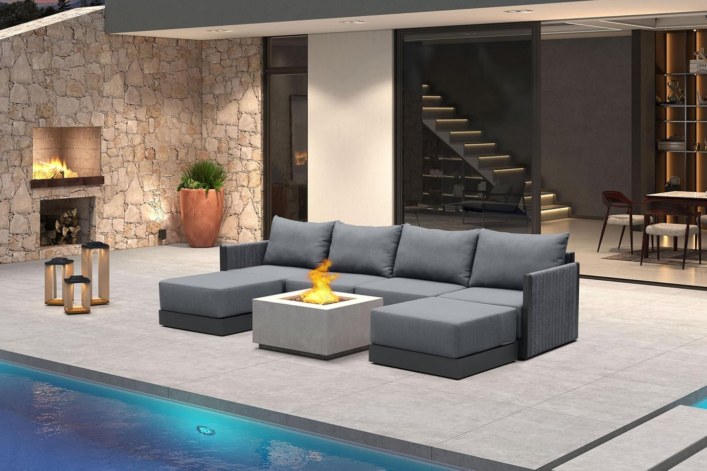 PURPLE LEAF Patio Furniture Set 8 Pieces Outdoor Conversation Sets PP Rope Patio Sofa with Cushions Manual Weaving Deep Seating Furniture for Porch Lawn Backyard Gray