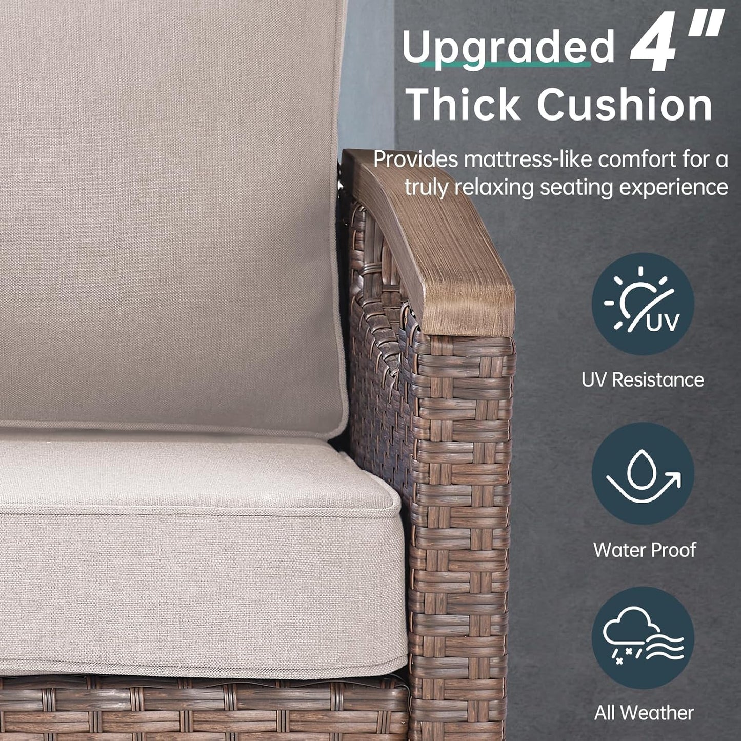 Luxury Outdoor Swivel Rocker Patio Chairs Set of 2 - Heavy Duty Metal Handrail All Weather Wicker Glider Chairs Set with Comfort Thick Cushion for Porch, Poolside and Deck | Beige