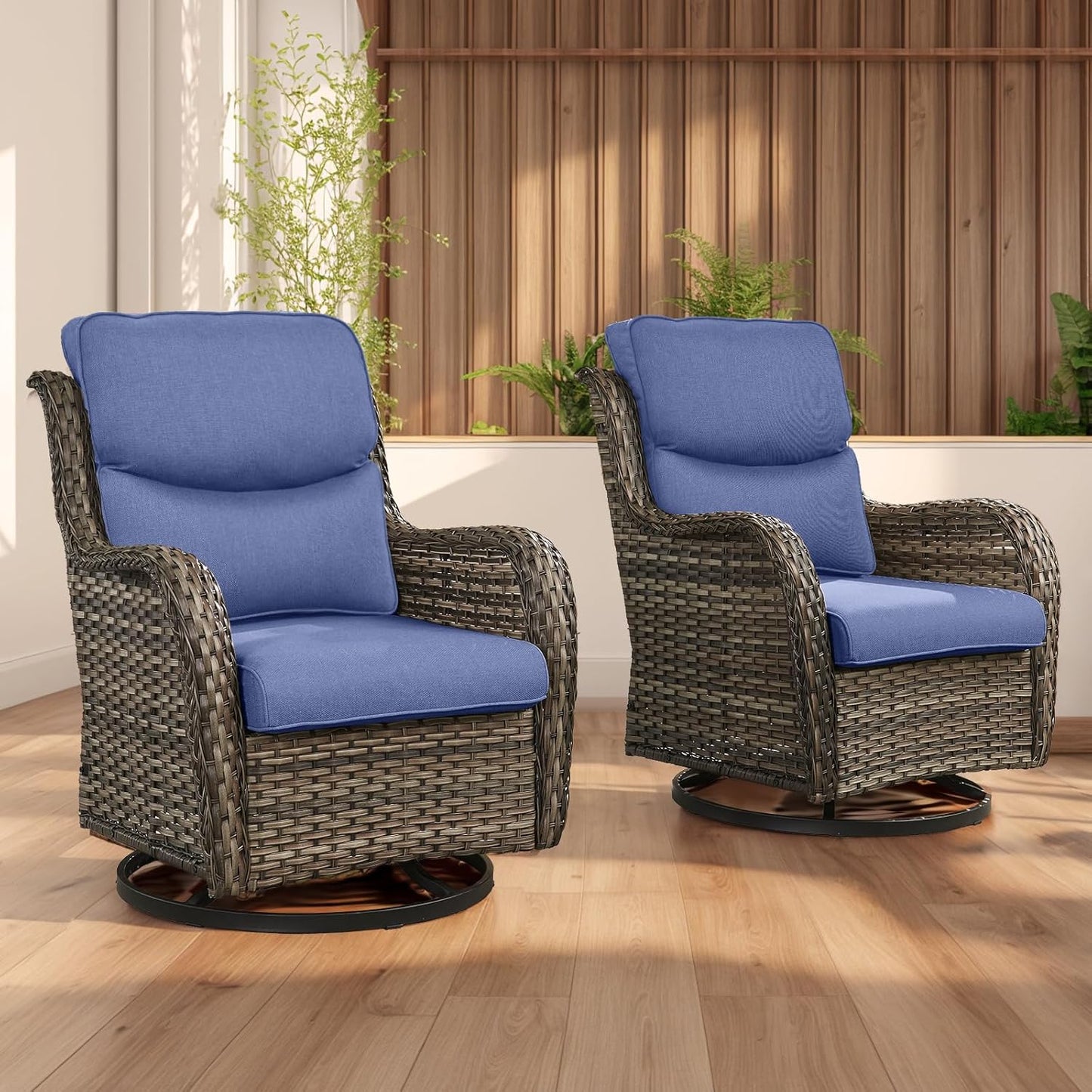 Rilyson Wicker Rocking Chair Swivel Chairs - 4 Piece Rocker Patio Chairs Set Rattan Rocking Chair for Outdoor Porch Deck Garden Backyard(Mixed Grey/Blue)