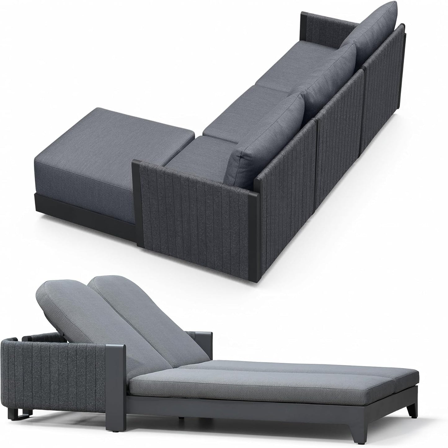 PURPLE LEAF Patio Furniture Set 8 Pieces Outdoor Conversation Sets PP Rope Patio Sofa with Cushions Manual Weaving Deep Seating Furniture for Porch Lawn Backyard Gray