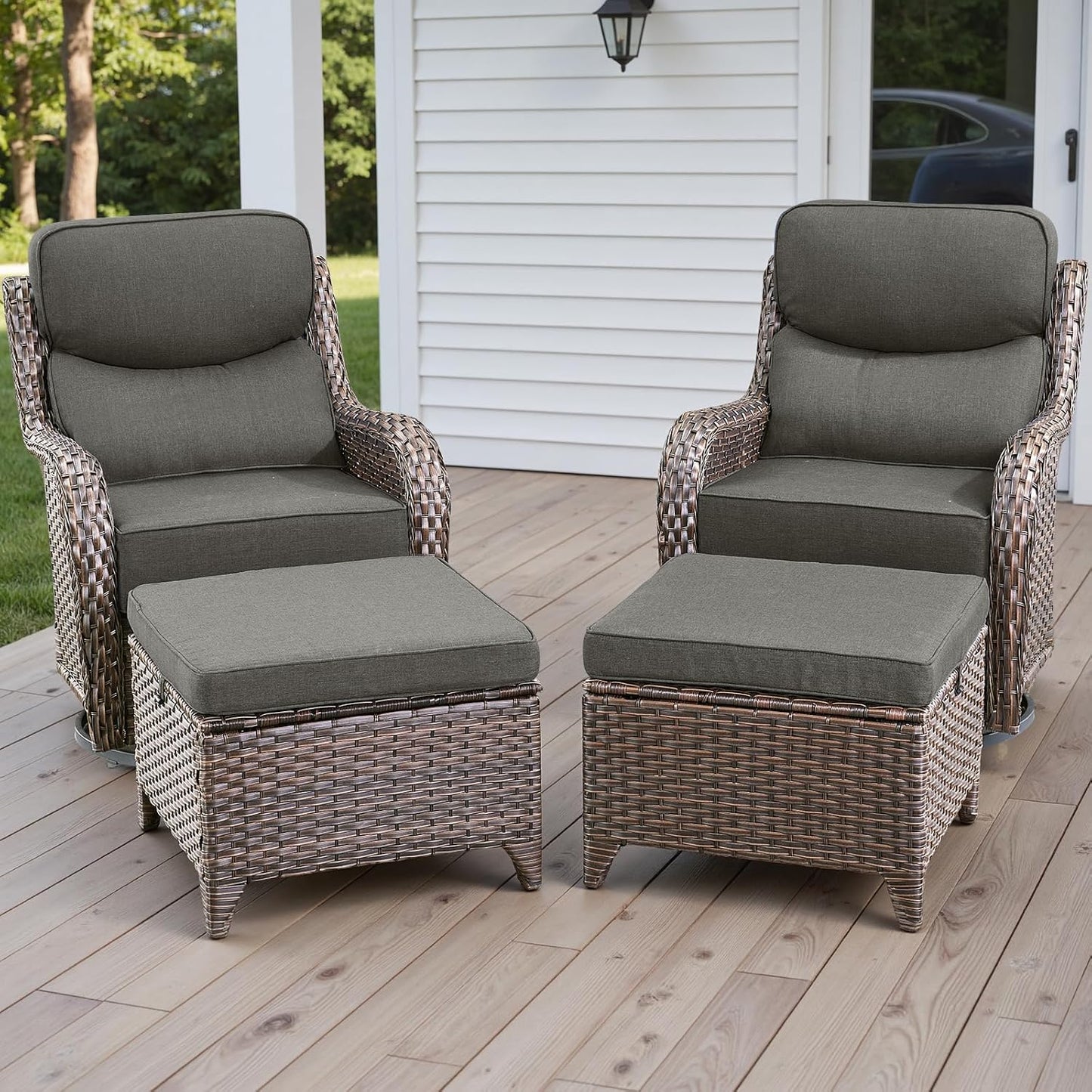 Rilyson Outdoor Patio Swivel Rocker Chairs Set of 2, Waterproof Wicker, High Back, Deep Seating, Wide Armrest, Upgraded 6 inch Thick Cushions, Ideal for Deck Porch Backyard, Mixed Grey-Grey