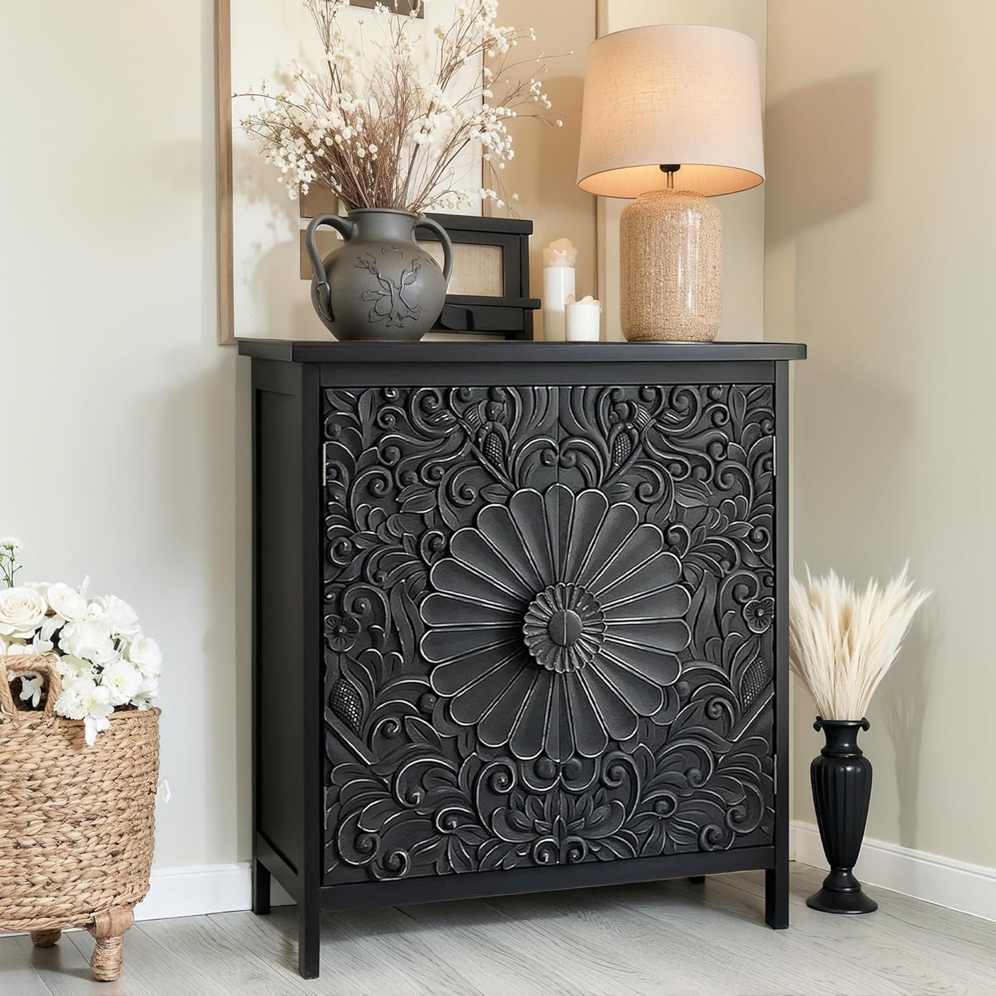 PHI VILLA Accent Cabinet with Doors - Antique Storage Cabinet for Entryway Buffet Sideboard