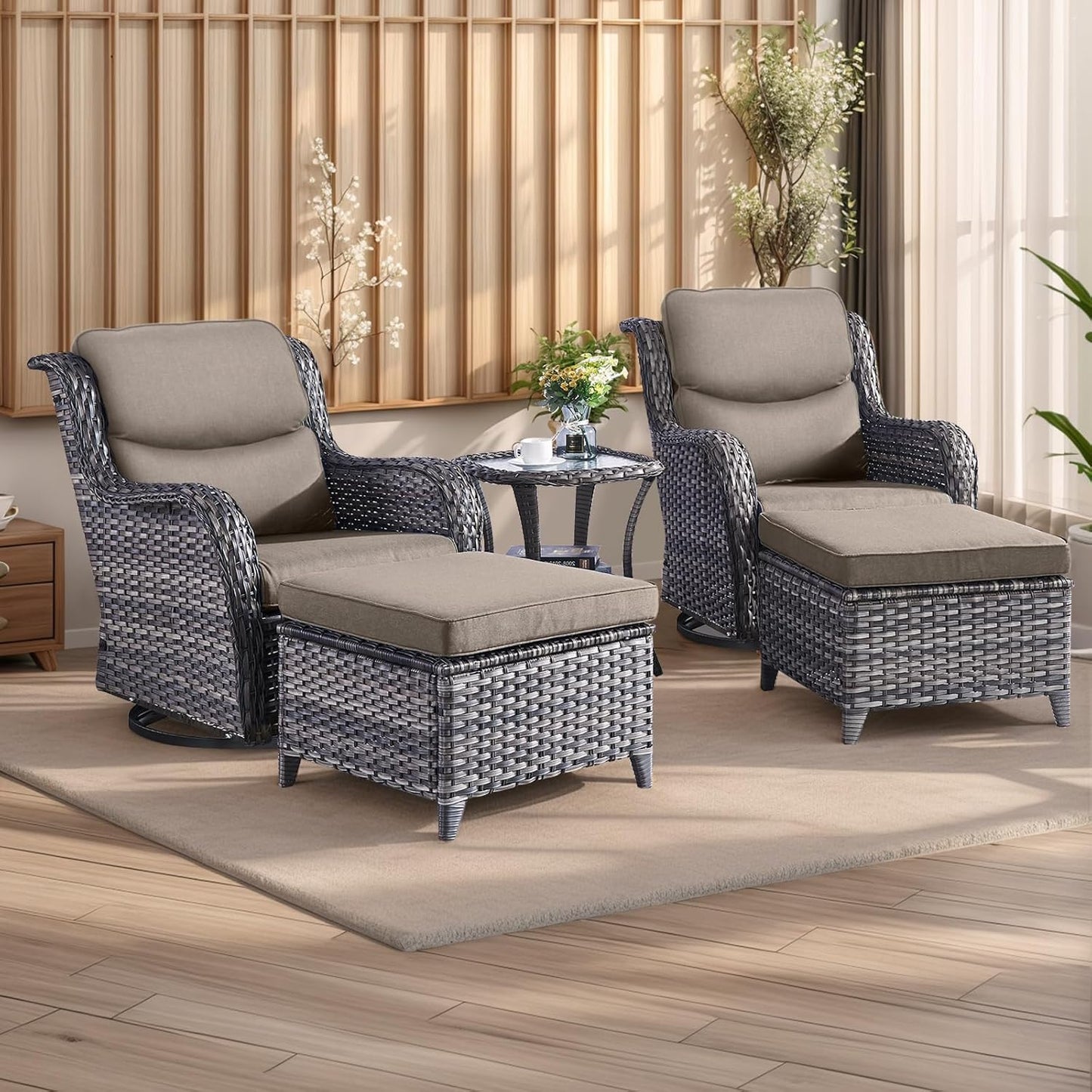 Rilyson Wicker Rocking Chair Swivel Chairs - 4 Piece Rocker Patio Chairs Set Rattan Rocking Chair for Outdoor Porch Deck Garden Backyard(Mixed Grey/Blue)