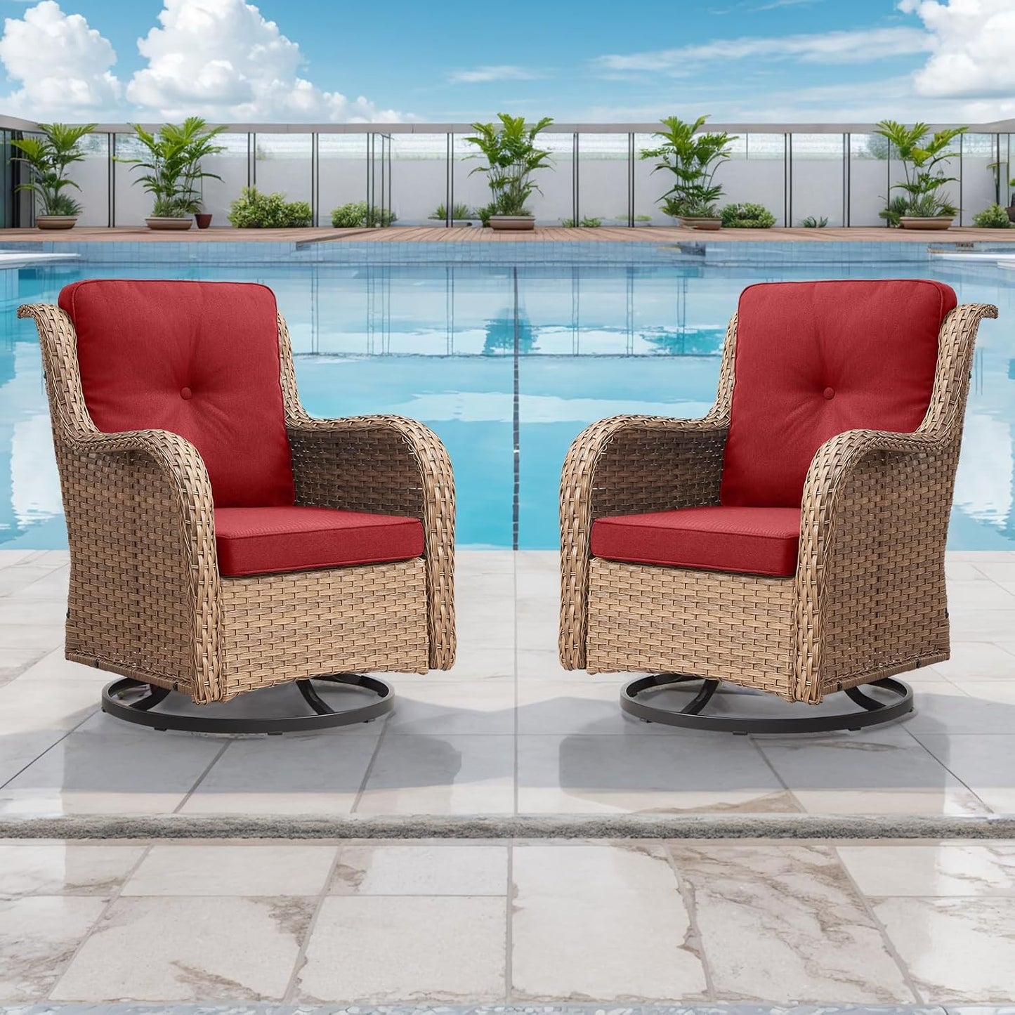Rilyson Wicker Rocking Chair Swivel Chairs - 4 Piece Rocker Patio Chairs Set Rattan Rocking Chair for Outdoor Porch Deck Garden Backyard(Mixed Grey/Blue)