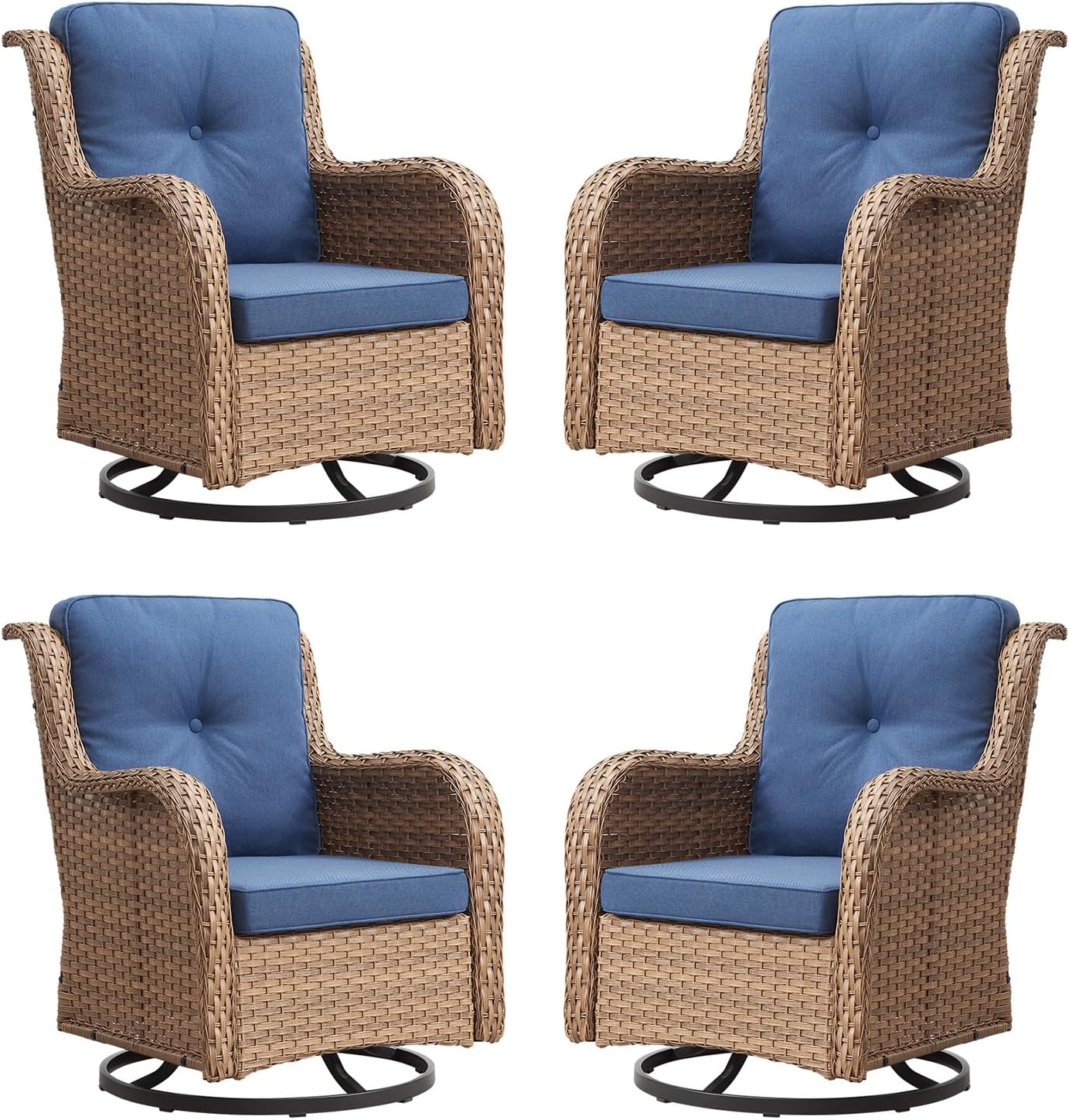 Rilyson Wicker Rocking Chair Swivel Chairs - 4 Piece Rocker Patio Chairs Set Rattan Rocking Chair for Outdoor Porch Deck Garden Backyard(Mixed Grey/Blue)