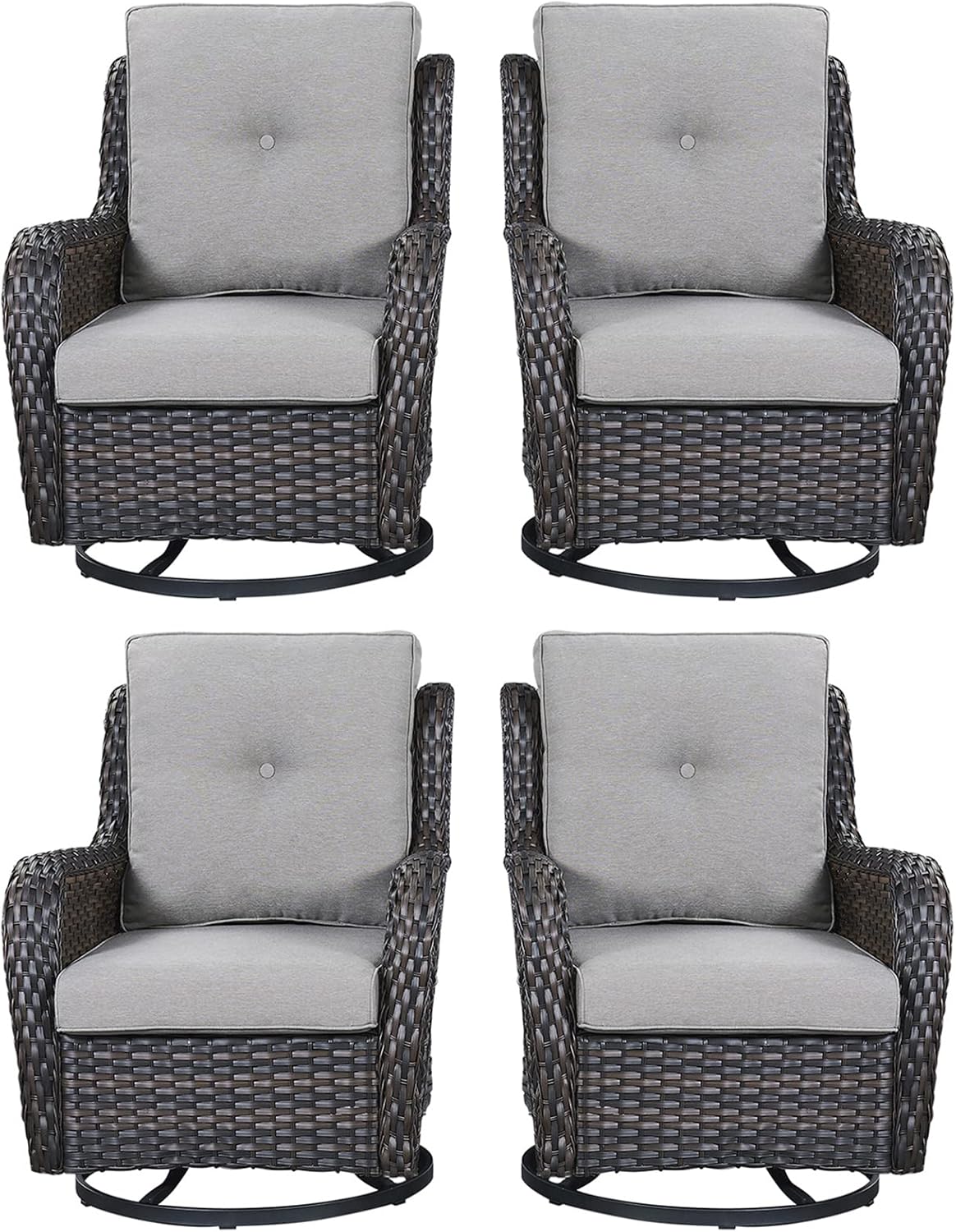 Rilyson Wicker Rocking Chair Swivel Chairs - 4 Piece Rocker Patio Chairs Set Rattan Rocking Chair for Outdoor Porch Deck Garden Backyard(Mixed Grey/Blue)