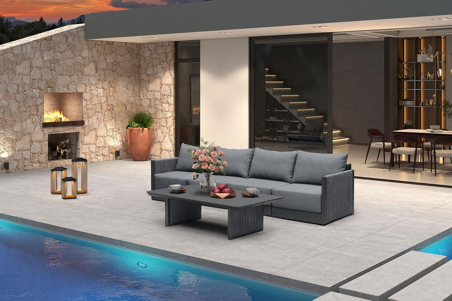PURPLE LEAF Patio Furniture Set 8 Pieces Outdoor Conversation Sets PP Rope Patio Sofa with Cushions Manual Weaving Deep Seating Furniture for Porch Lawn Backyard Gray