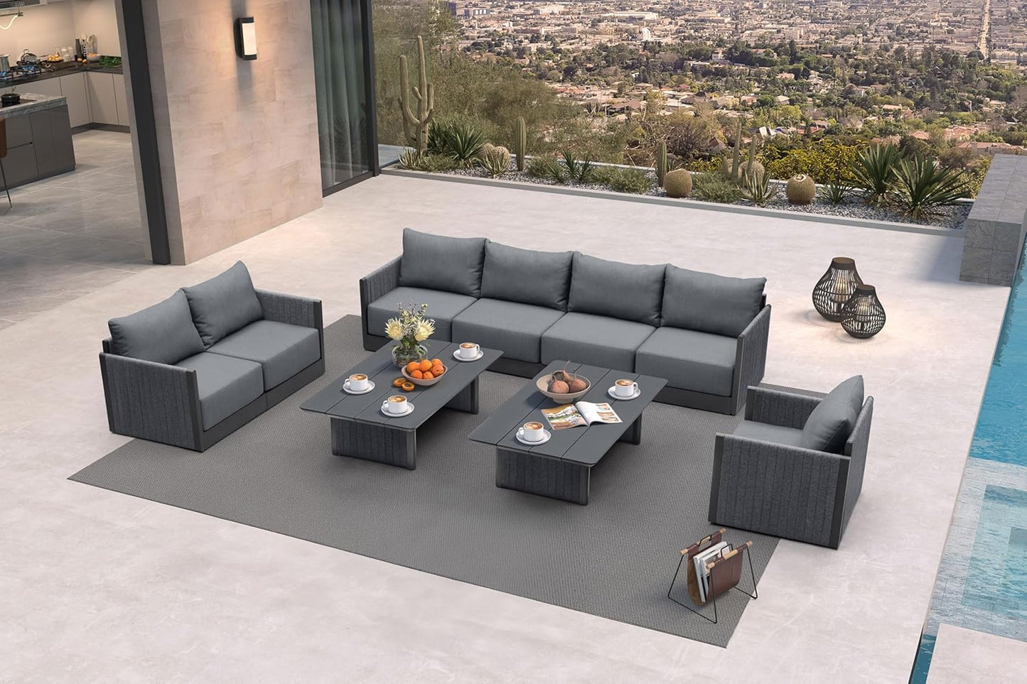 PURPLE LEAF Patio Furniture Set 8 Pieces Outdoor Conversation Sets PP Rope Patio Sofa with Cushions Manual Weaving Deep Seating Furniture for Porch Lawn Backyard Gray