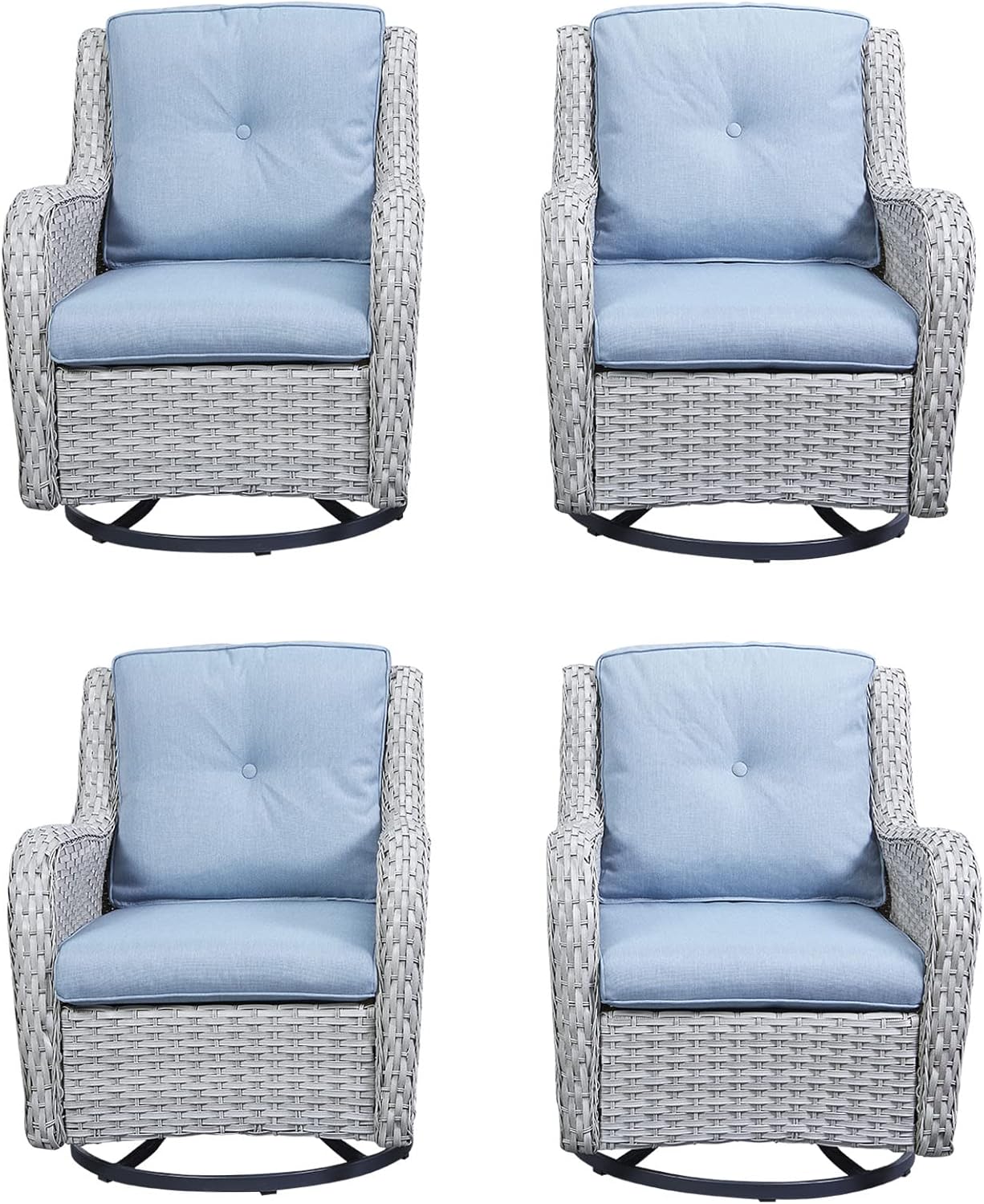 Rilyson Wicker Rocking Chair Swivel Chairs - 4 Piece Rocker Patio Chairs Set Rattan Rocking Chair for Outdoor Porch Deck Garden Backyard(Mixed Grey/Blue)