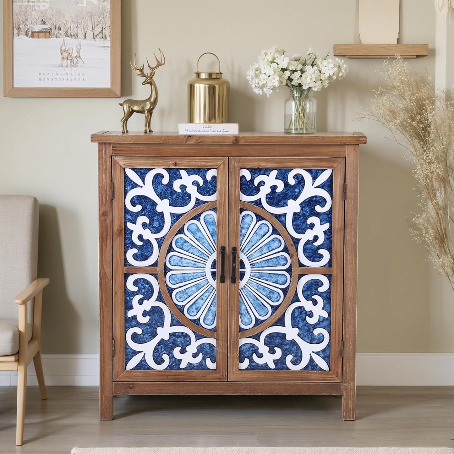 PHI VILLA Accent Cabinet with Doors - Antique Storage Cabinet for Entryway Buffet Sideboard