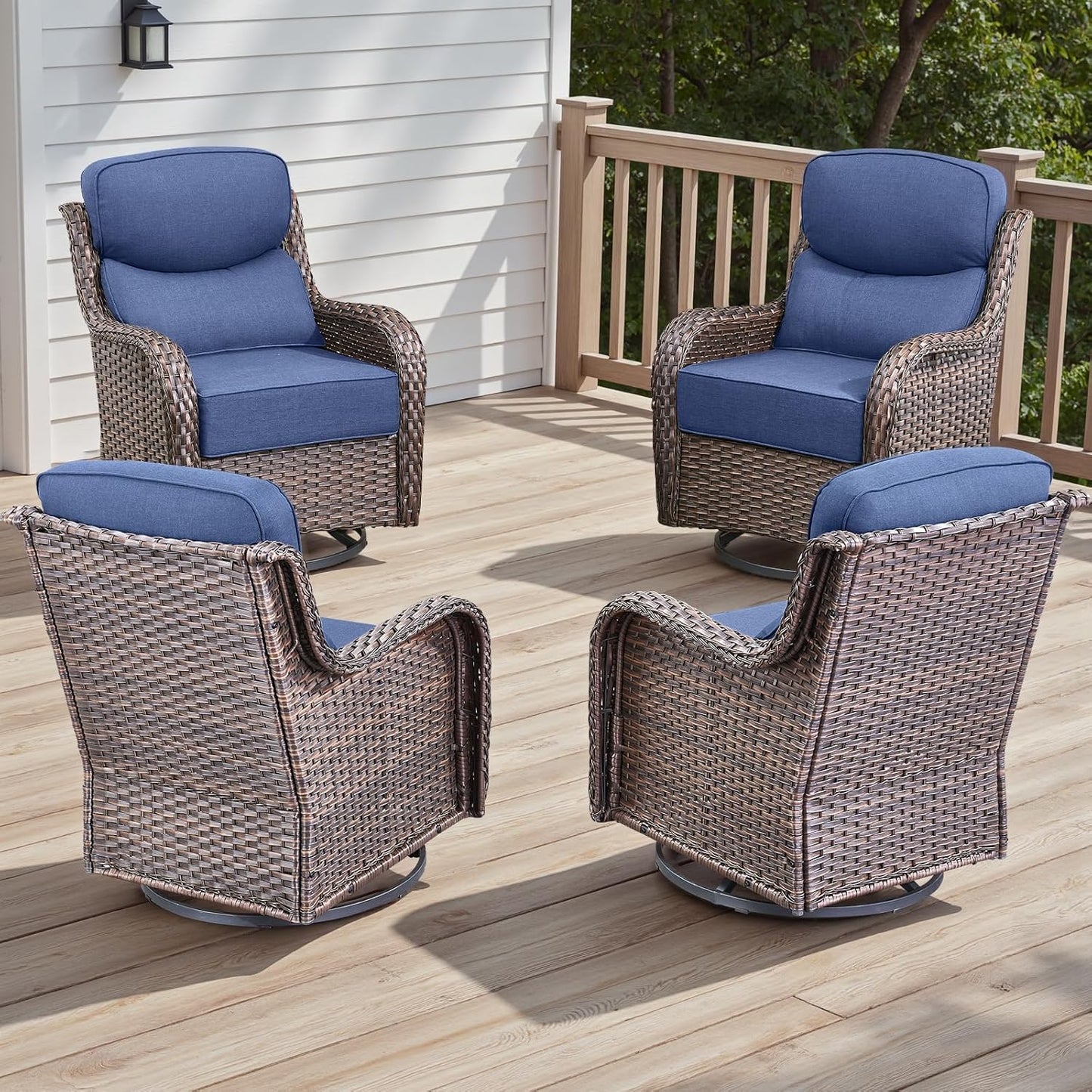 Rilyson Outdoor Patio Swivel Rocker Chairs Set of 2, Waterproof Wicker, High Back, Deep Seating, Wide Armrest, Upgraded 6 inch Thick Cushions, Ideal for Deck Porch Backyard, Mixed Grey-Grey