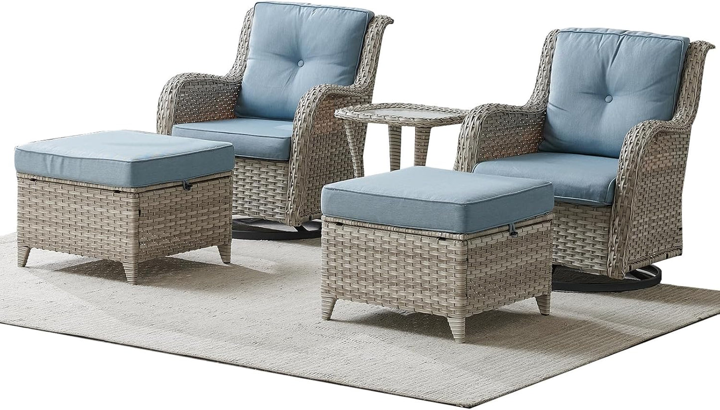 Rilyson Wicker Rocking Chair Swivel Chairs - 4 Piece Rocker Patio Chairs Set Rattan Rocking Chair for Outdoor Porch Deck Garden Backyard(Mixed Grey/Blue)