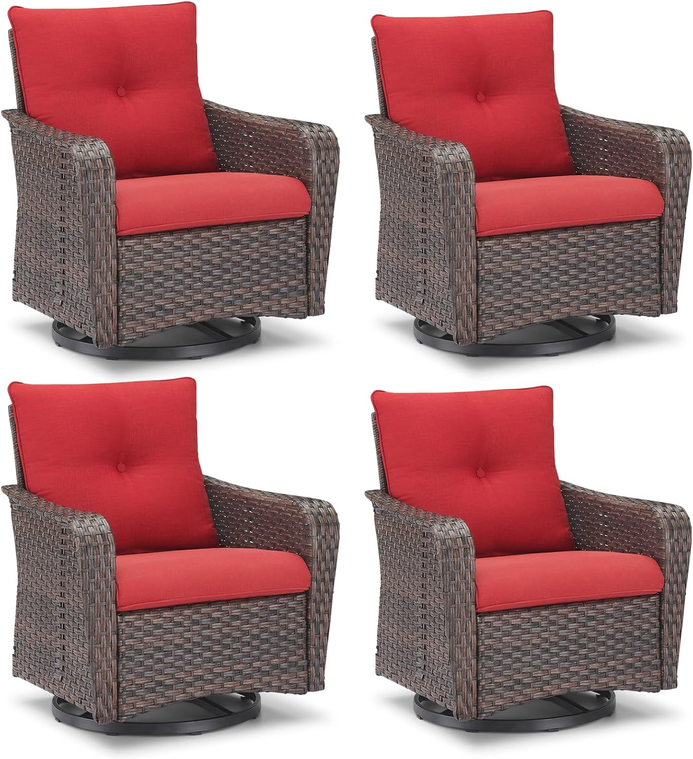 Rilyson Outdoor Patio Swivel Rocker Chairs - 3 PC Wicker Patio Bistro Sets with High Back,Comfy Cushions, Deep Seating and Side Table for Porch Deck Backyard Garden(Brown/Blue)