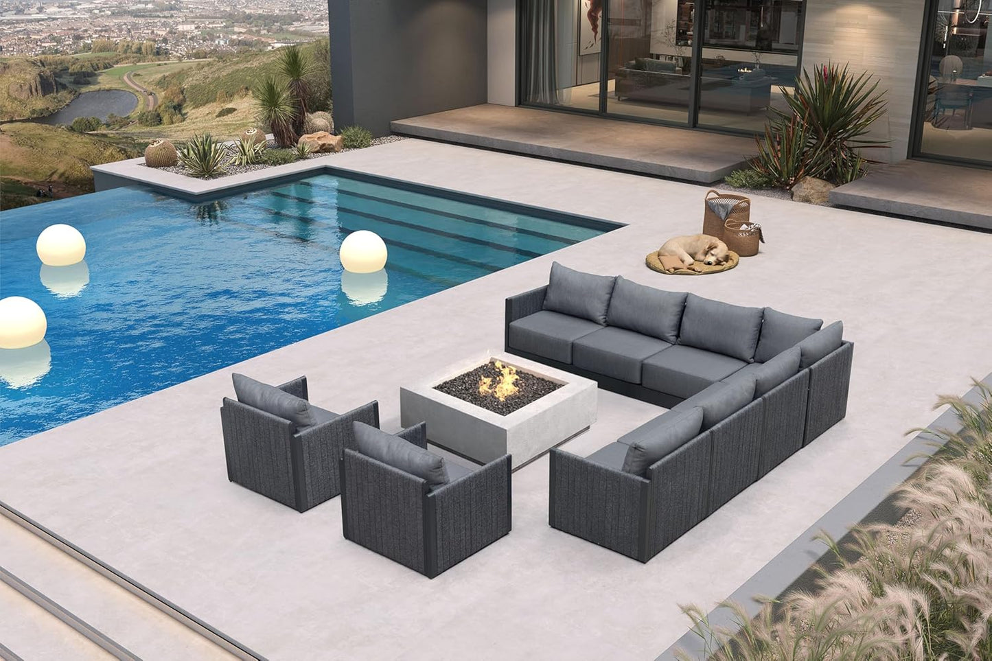 PURPLE LEAF Patio Furniture Set 8 Pieces Outdoor Conversation Sets PP Rope Patio Sofa with Cushions Manual Weaving Deep Seating Furniture for Porch Lawn Backyard Gray
