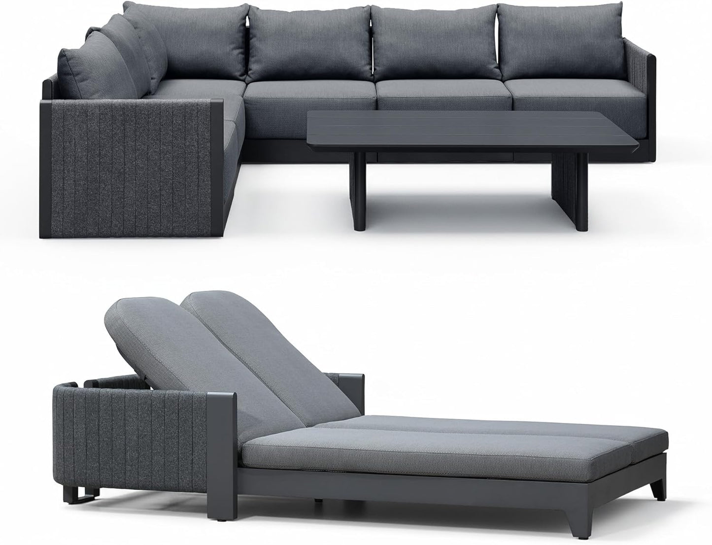 PURPLE LEAF Patio Furniture Set 8 Pieces Outdoor Conversation Sets PP Rope Patio Sofa with Cushions Manual Weaving Deep Seating Furniture for Porch Lawn Backyard Gray