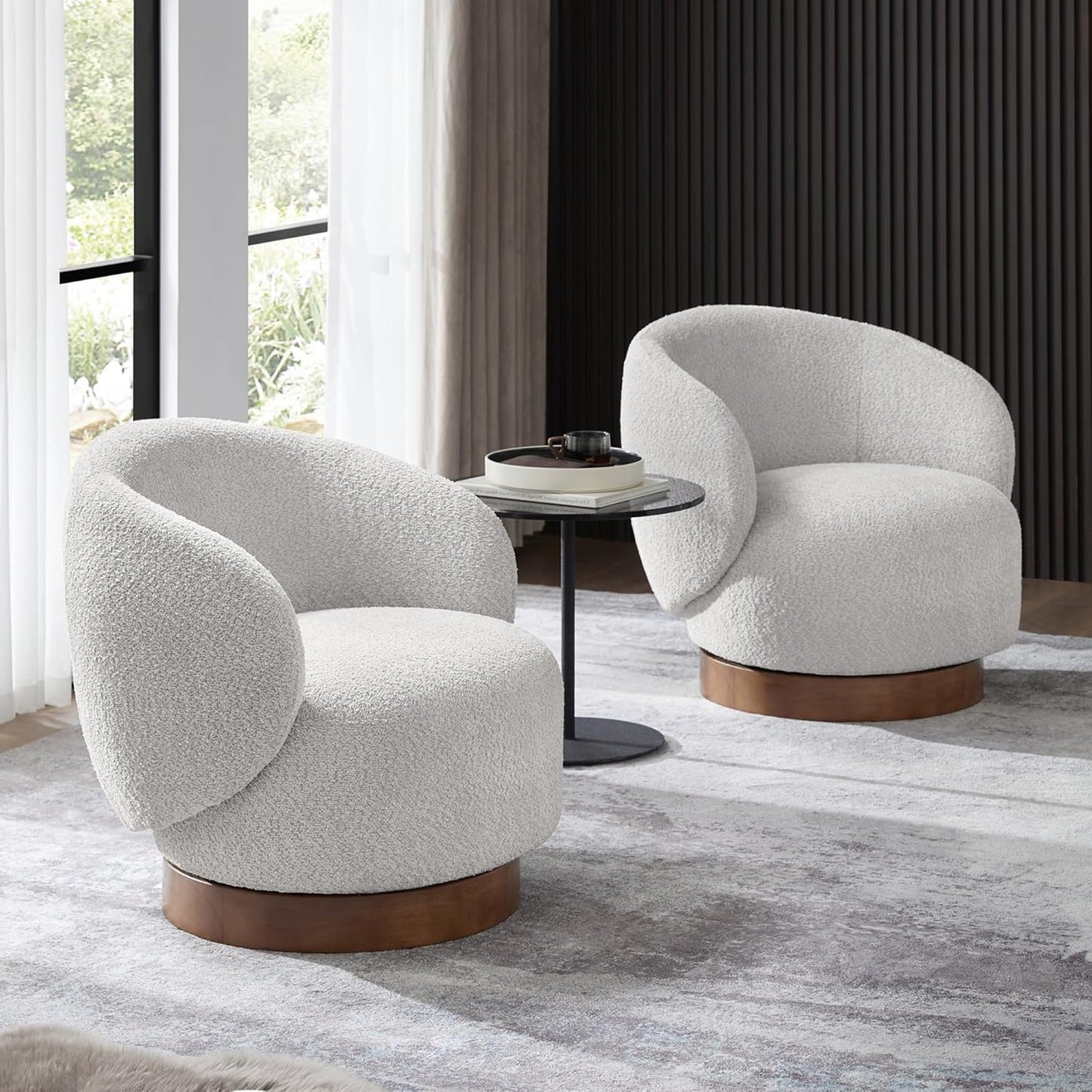 Swivel Accent Chair Round Barrel Armchair Upholstered Performance Fabric for Living Room Bedroom Waitingroom,2 Box,Moss Green