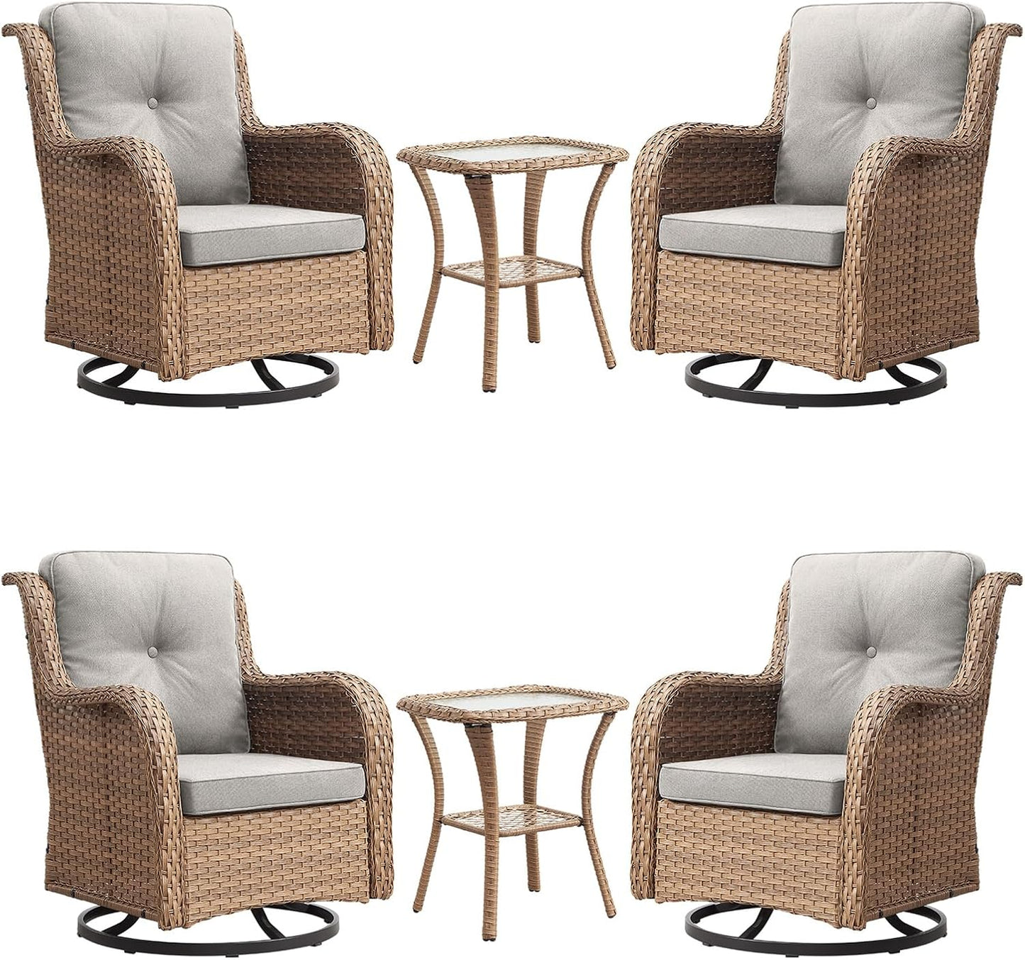 Rilyson Wicker Rocking Chair Swivel Chairs - 4 Piece Rocker Patio Chairs Set Rattan Rocking Chair for Outdoor Porch Deck Garden Backyard(Mixed Grey/Blue)