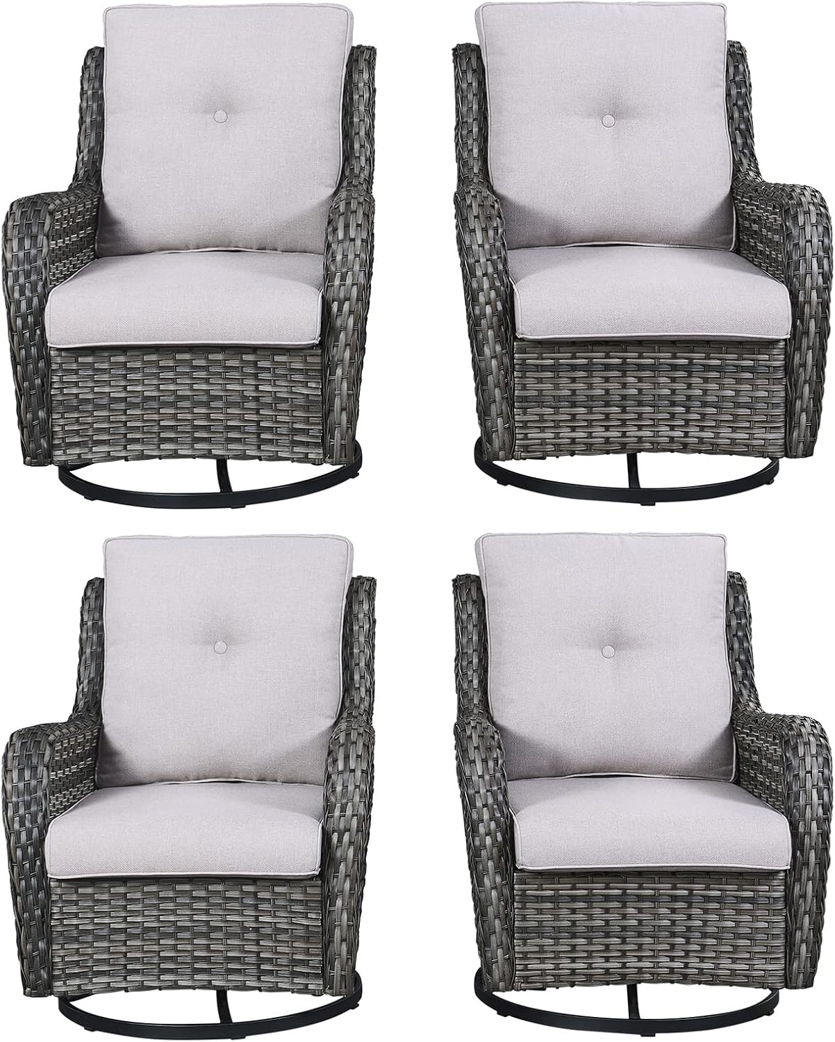 Rilyson Wicker Rocking Chair Swivel Chairs - 4 Piece Rocker Patio Chairs Set Rattan Rocking Chair for Outdoor Porch Deck Garden Backyard(Mixed Grey/Blue)