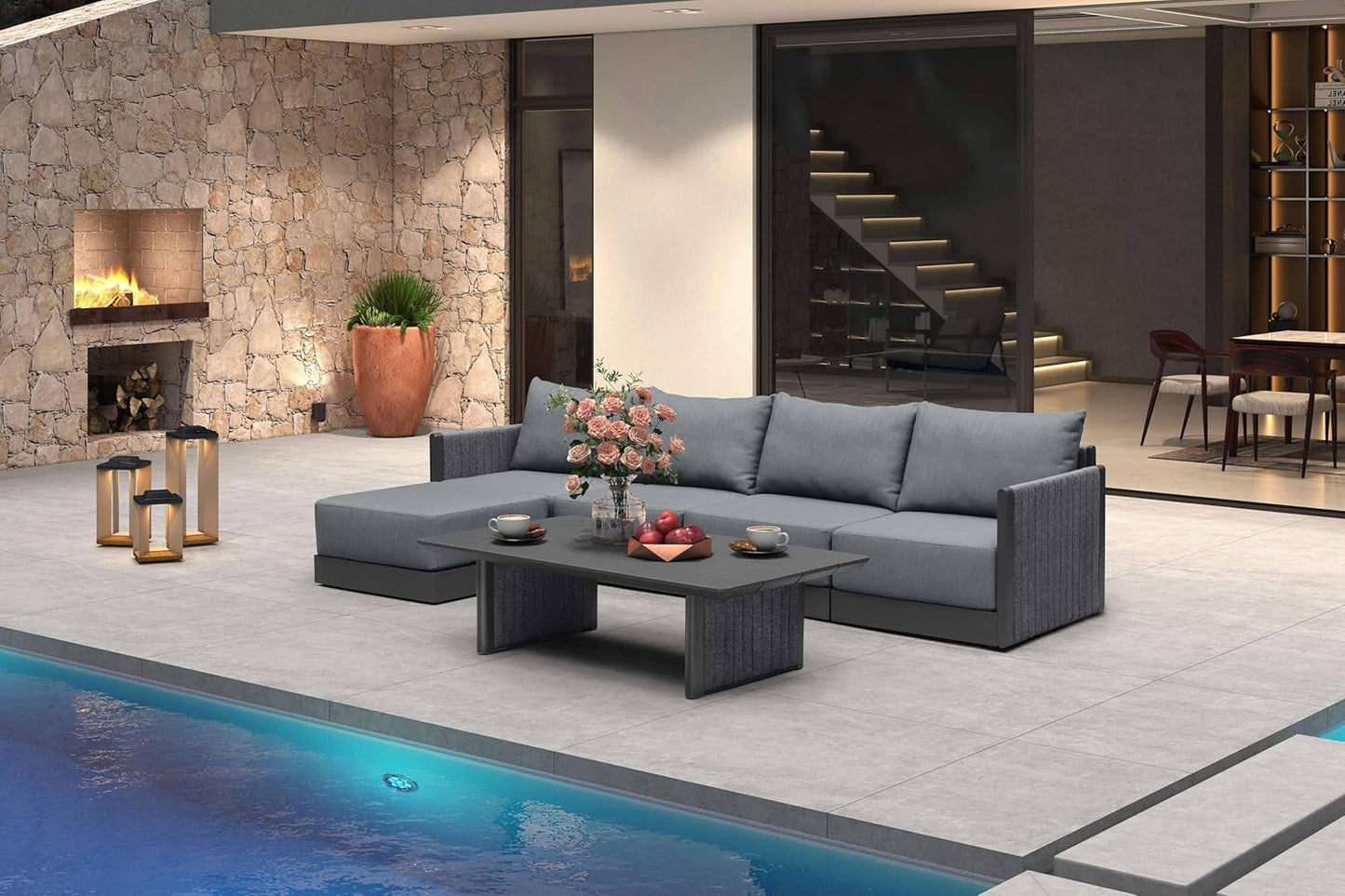 PURPLE LEAF Patio Furniture Set 8 Pieces Outdoor Conversation Sets PP Rope Patio Sofa with Cushions Manual Weaving Deep Seating Furniture for Porch Lawn Backyard Gray