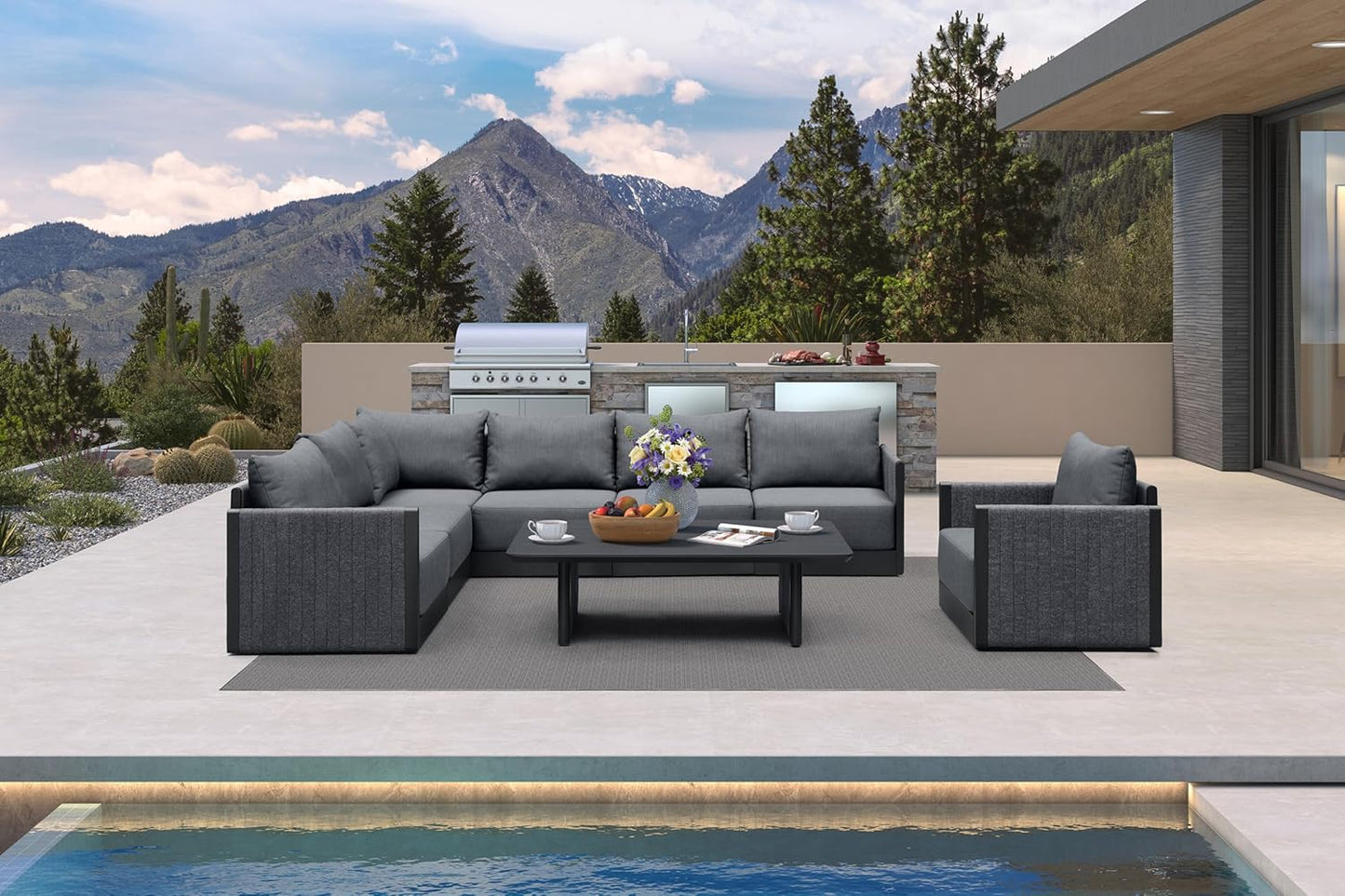 PURPLE LEAF Patio Furniture Set 8 Pieces Outdoor Conversation Sets PP Rope Patio Sofa with Cushions Manual Weaving Deep Seating Furniture for Porch Lawn Backyard Gray