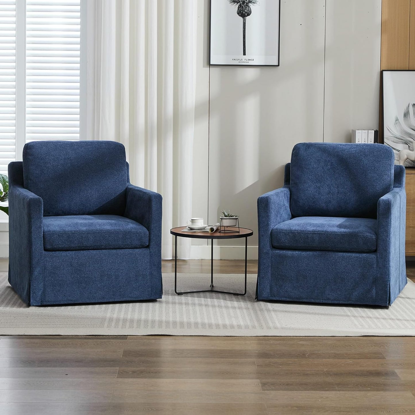 Aoiy & Wifon 30.7" W Swivel Accent Chair Set of 2, Mid Century Modern Swivel Chairs for Living Room, Comfy Small Accent Chair, Wavy Chenille, Taupe
