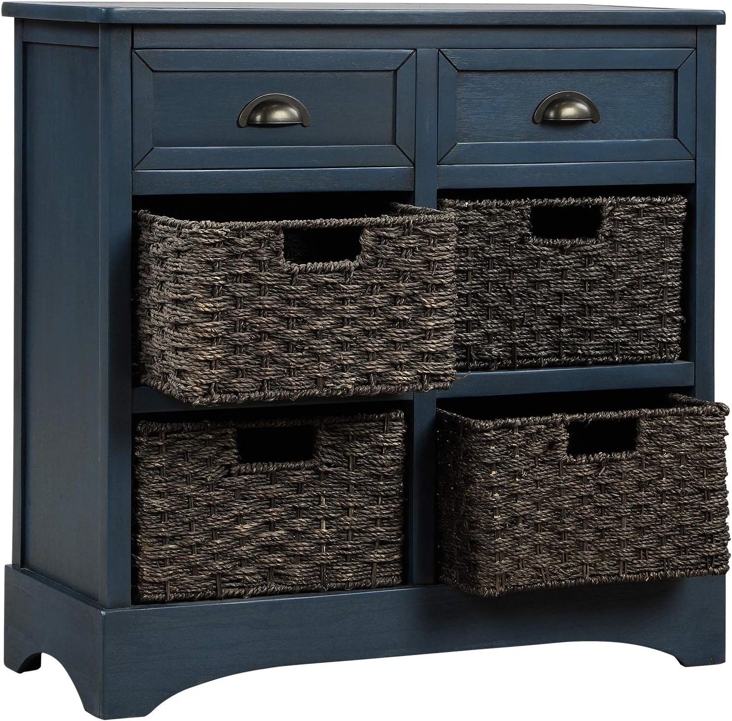 Harper & Bright Designs Rustic Storage Cabinet, Accent Storage Cabinet with 2 Drawers and 4 Classic Fabric Basket for Kitchen/Entryway/Living Room, Antique Navy