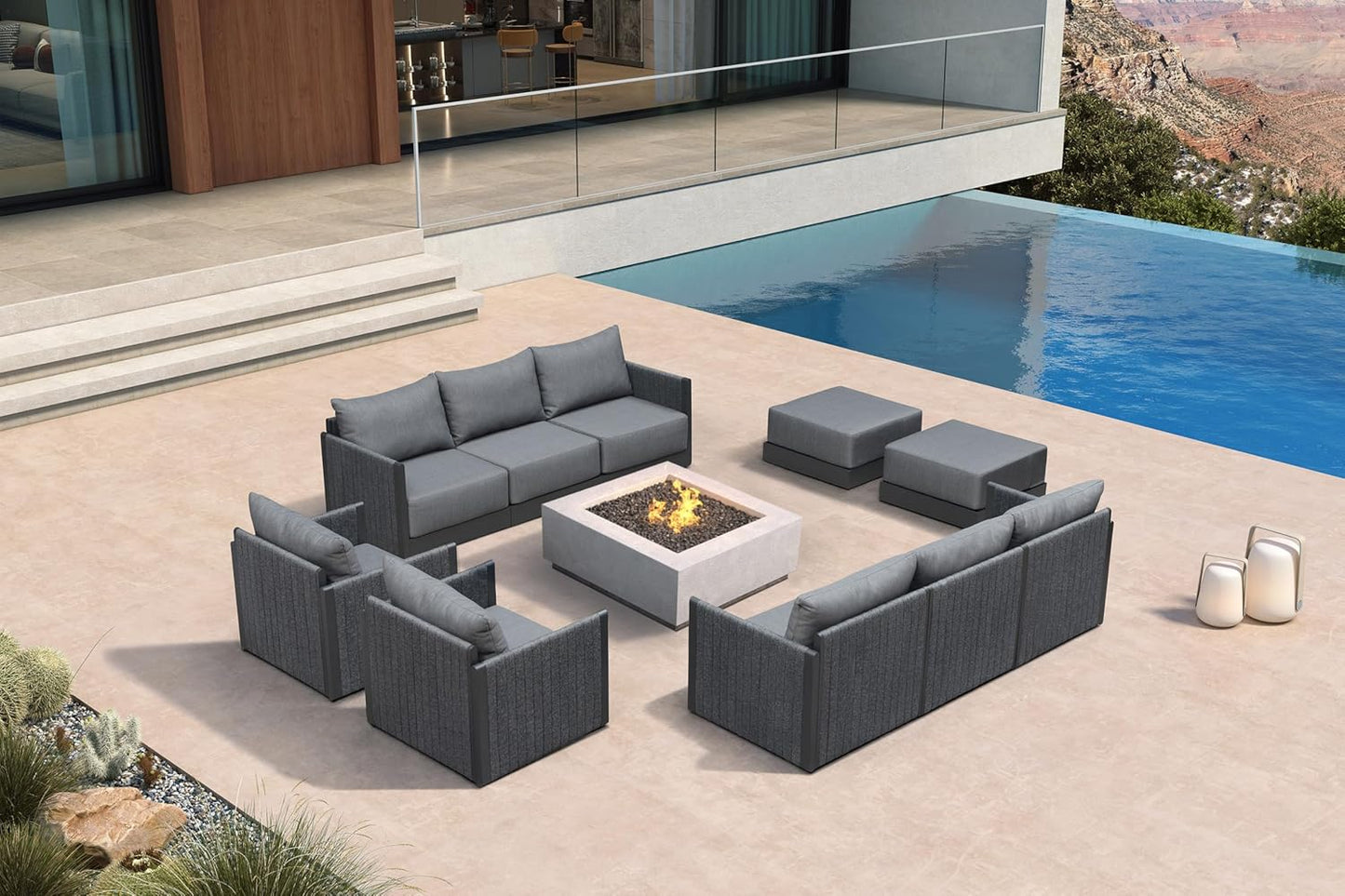 PURPLE LEAF Patio Furniture Set 8 Pieces Outdoor Conversation Sets PP Rope Patio Sofa with Cushions Manual Weaving Deep Seating Furniture for Porch Lawn Backyard Gray