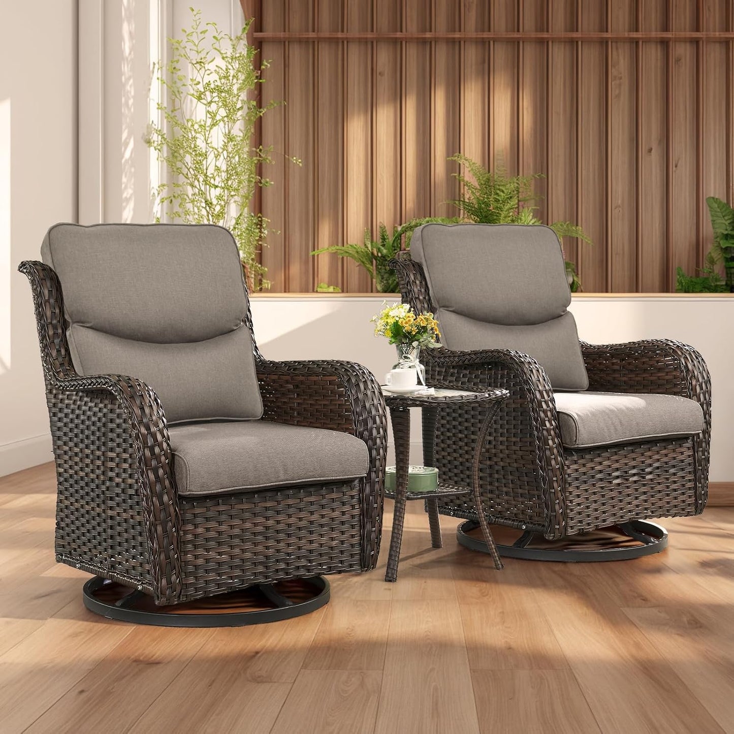 Rilyson Wicker Rocking Chair Swivel Chairs - 4 Piece Rocker Patio Chairs Set Rattan Rocking Chair for Outdoor Porch Deck Garden Backyard(Mixed Grey/Blue)