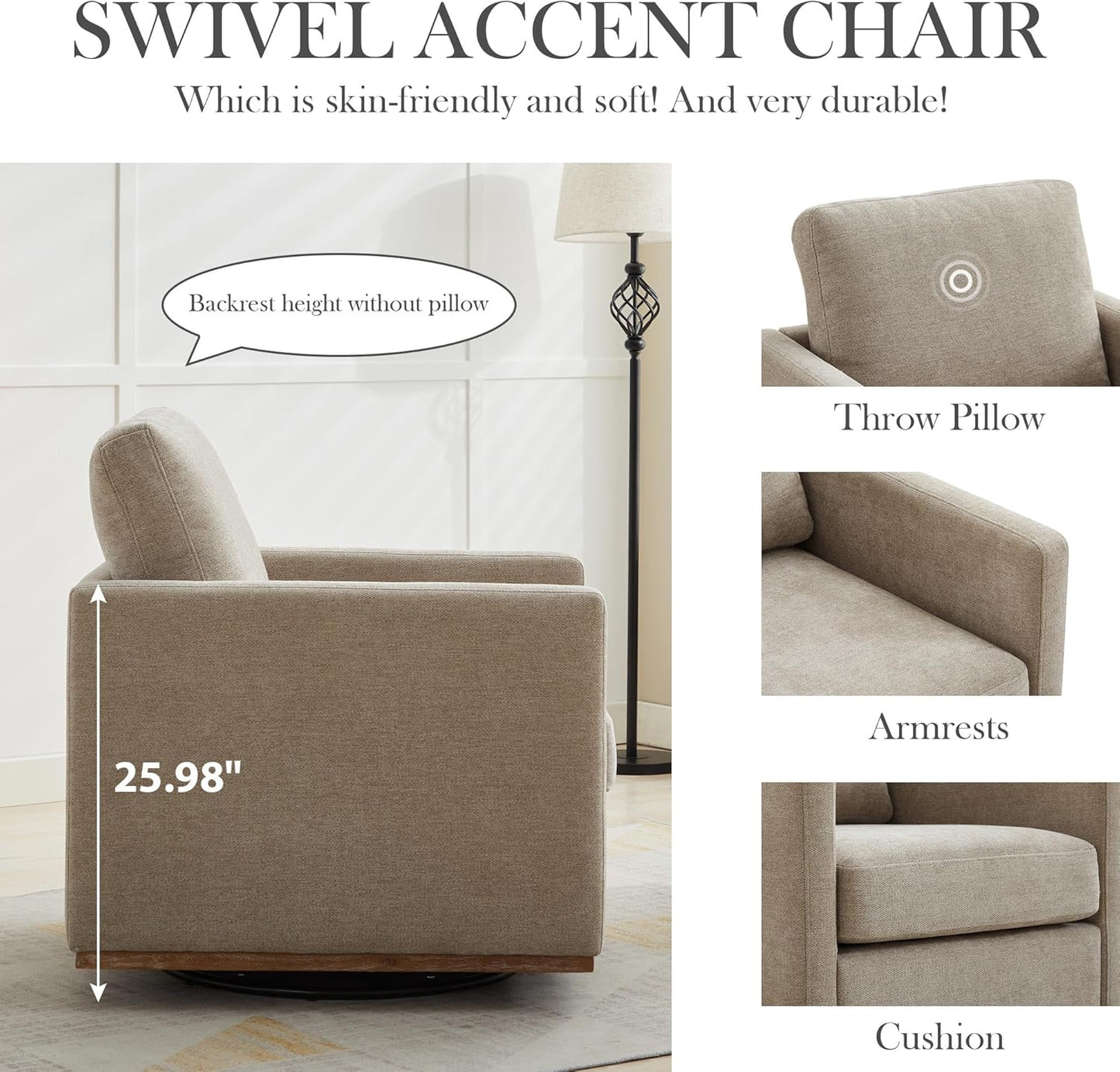 Aoiy & Wifon 30.7" W Swivel Accent Chair Set of 2, Mid Century Modern Swivel Chairs for Living Room, Comfy Small Accent Chair, Wavy Chenille, Taupe