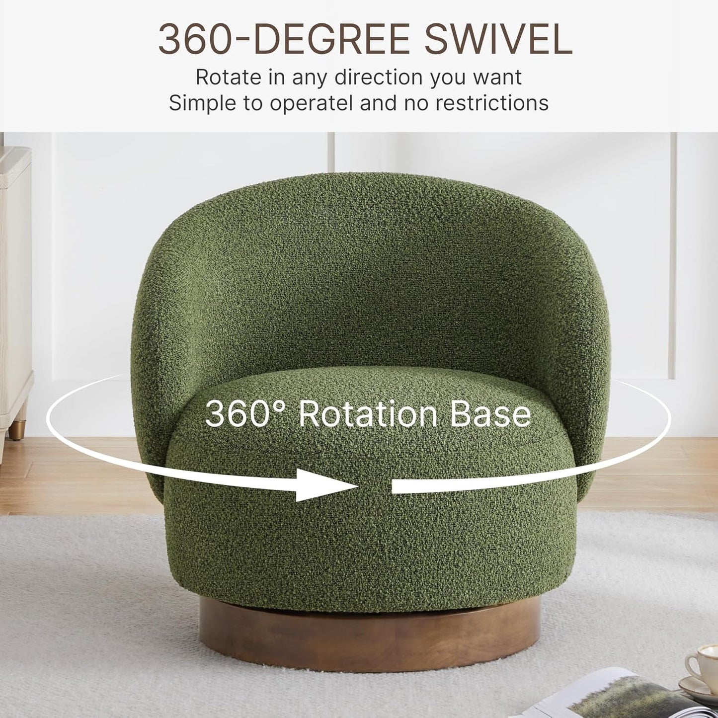 Swivel Accent Chair Round Barrel Armchair Upholstered Performance Fabric for Living Room Bedroom Waitingroom,2 Box,Moss Green