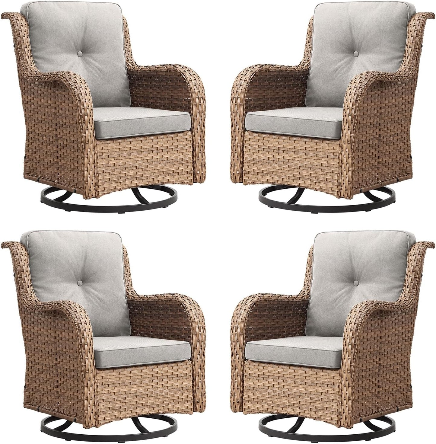 Rilyson Wicker Rocking Chair Swivel Chairs - 4 Piece Rocker Patio Chairs Set Rattan Rocking Chair for Outdoor Porch Deck Garden Backyard(Mixed Grey/Blue)