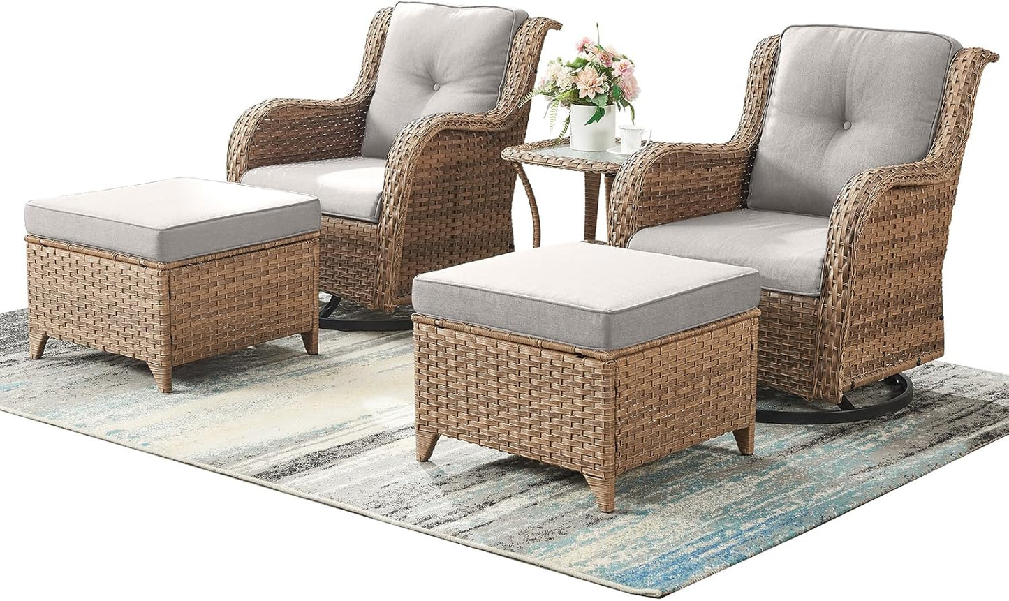 Rilyson Wicker Rocking Chair Swivel Chairs - 4 Piece Rocker Patio Chairs Set Rattan Rocking Chair for Outdoor Porch Deck Garden Backyard(Mixed Grey/Blue)