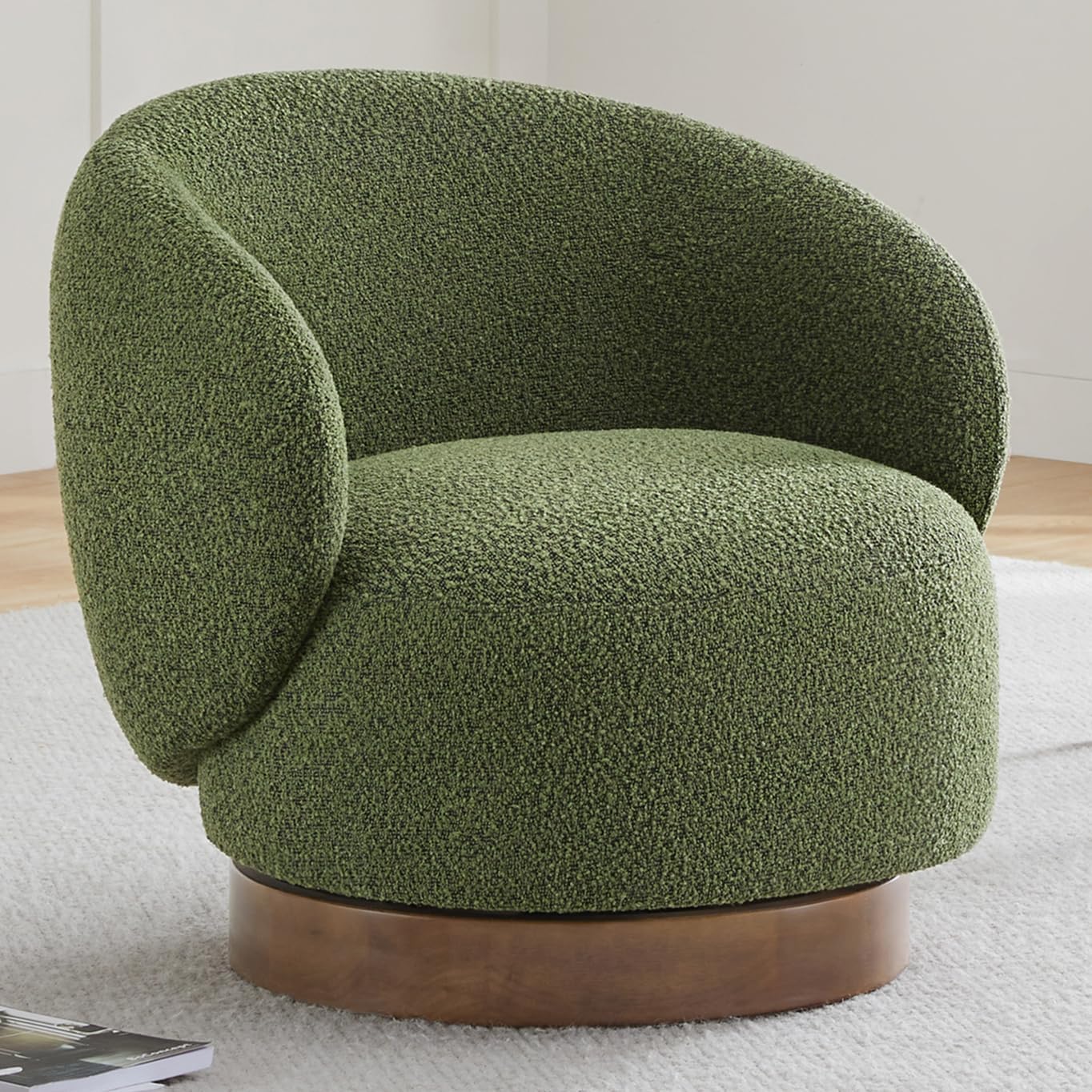 Swivel Accent Chair Round Barrel Armchair Upholstered Performance Fabric for Living Room Bedroom Waitingroom,2 Box,Moss Green