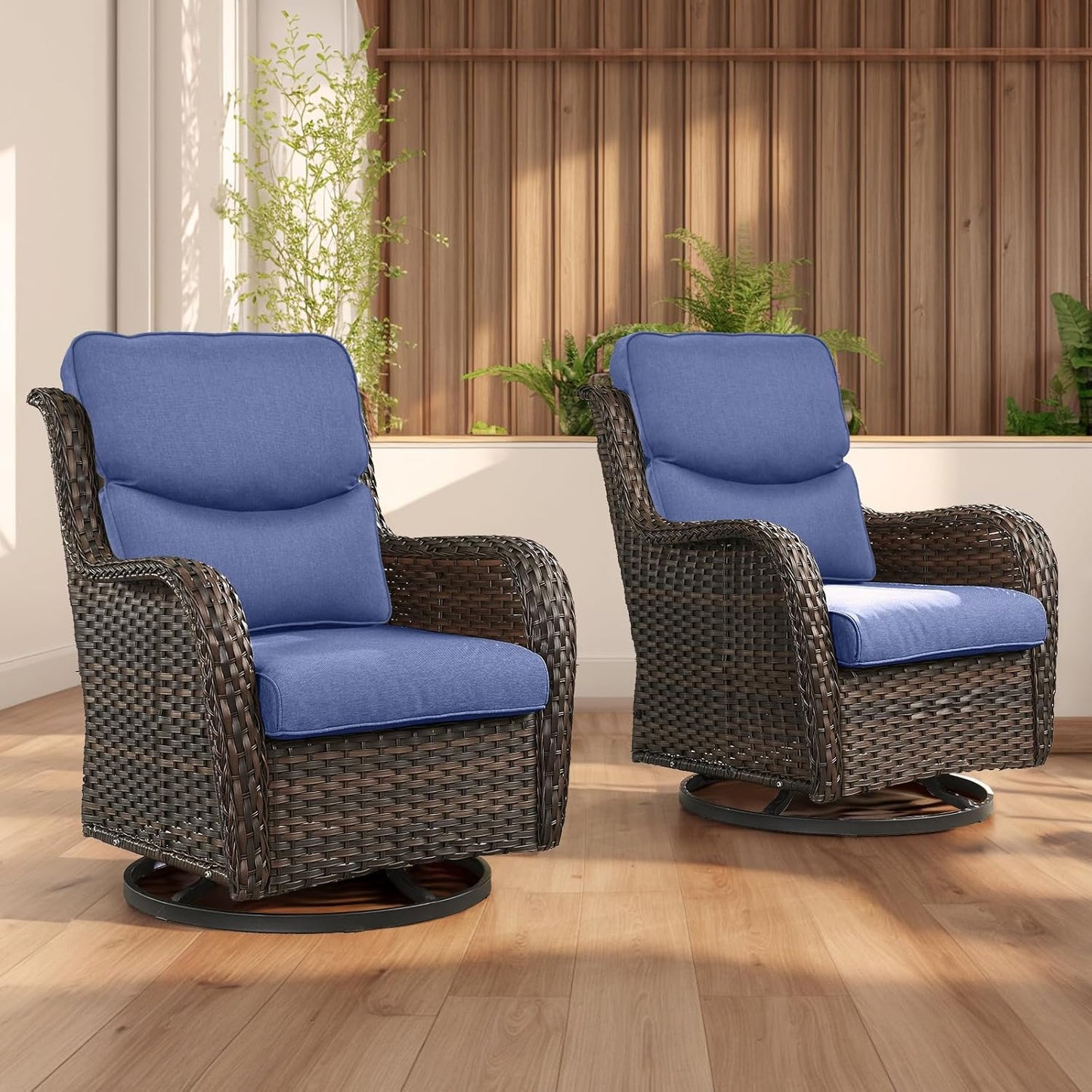 Rilyson Wicker Rocking Chair Swivel Chairs - 4 Piece Rocker Patio Chairs Set Rattan Rocking Chair for Outdoor Porch Deck Garden Backyard(Mixed Grey/Blue)