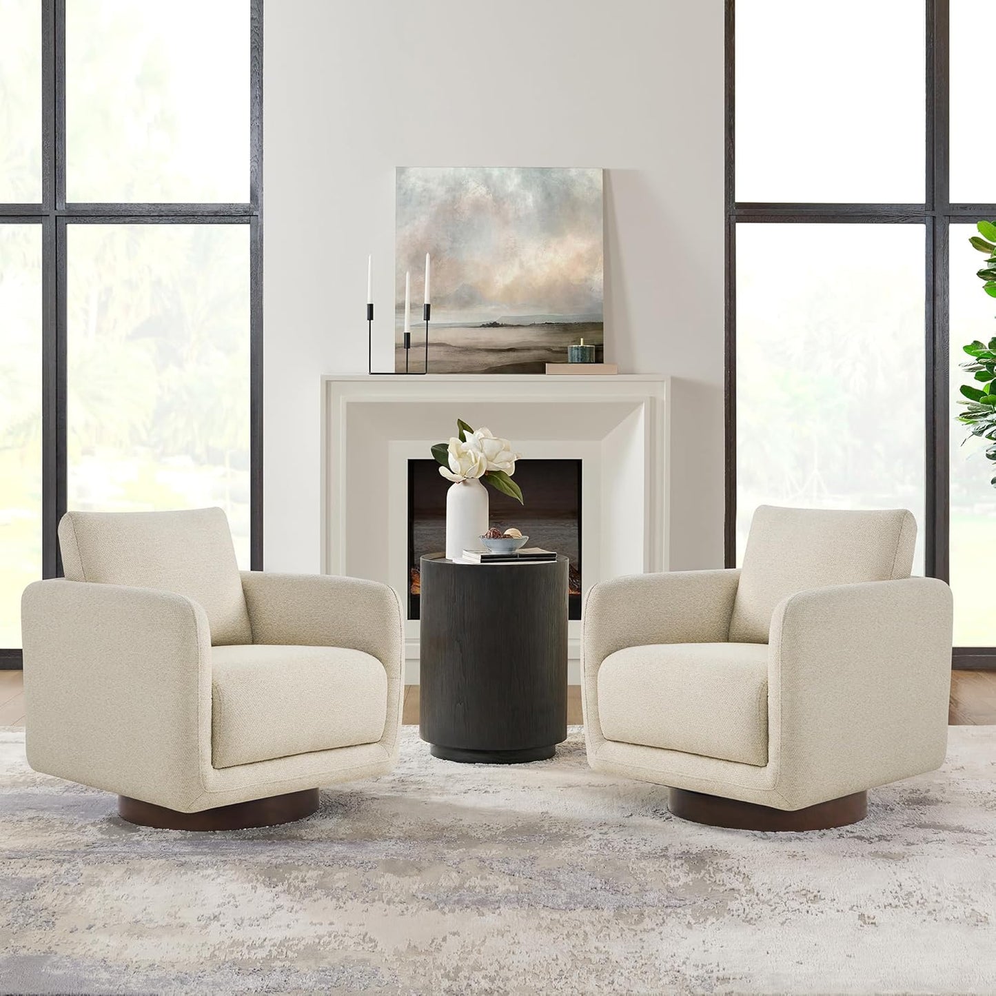 Swivel Accent Chair Round Barrel Armchair Upholstered Performance Fabric for Living Room Bedroom Waitingroom,2 Box,Moss Green