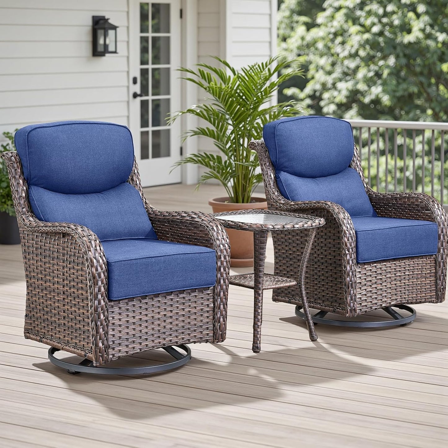 Rilyson Outdoor Patio Swivel Rocker Chairs Set of 2, Waterproof Wicker, High Back, Deep Seating, Wide Armrest, Upgraded 6 inch Thick Cushions, Ideal for Deck Porch Backyard, Mixed Grey-Grey