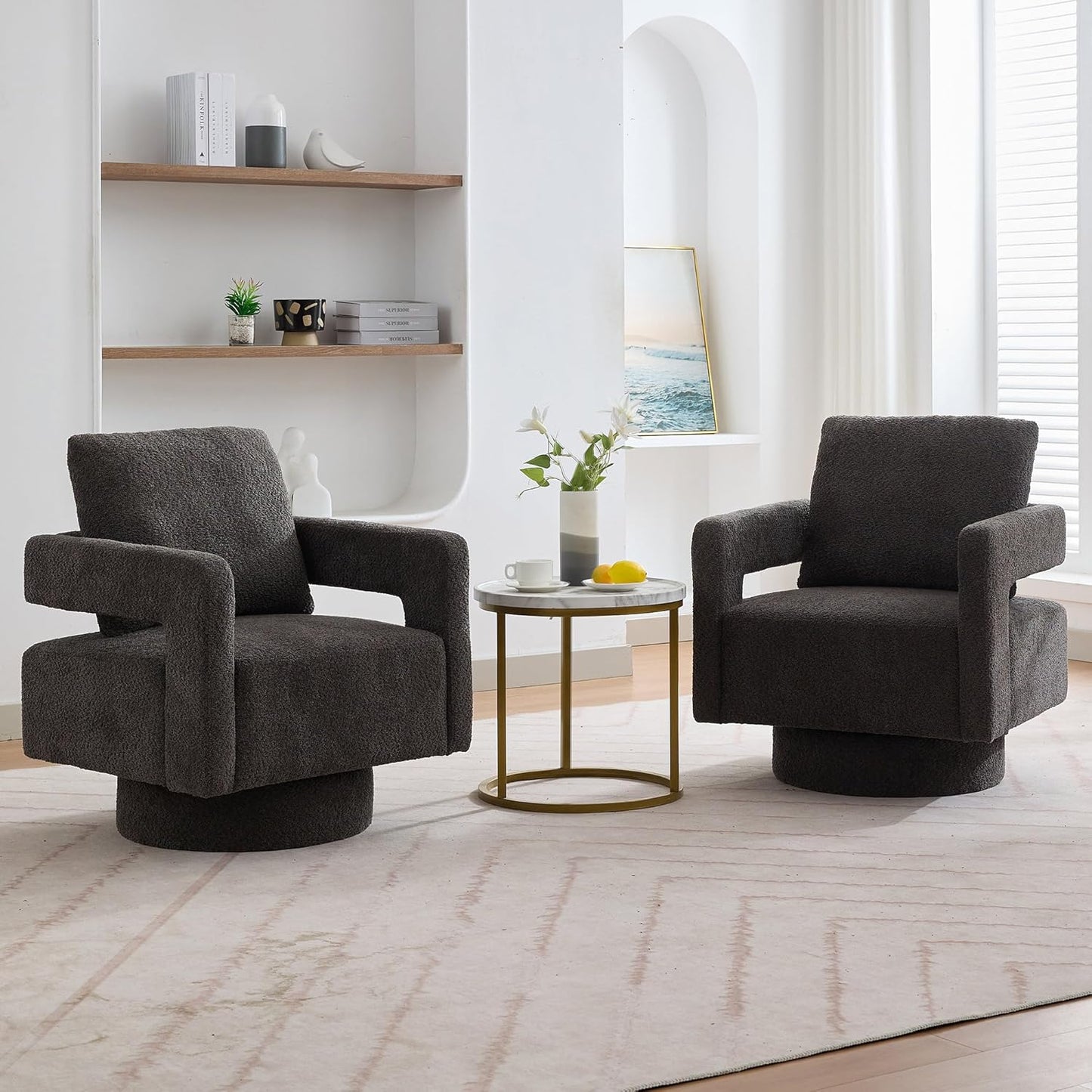 Aoiy & Wifon 30.7" W Swivel Accent Chair Set of 2, Mid Century Modern Swivel Chairs for Living Room, Comfy Small Accent Chair, Wavy Chenille, Taupe